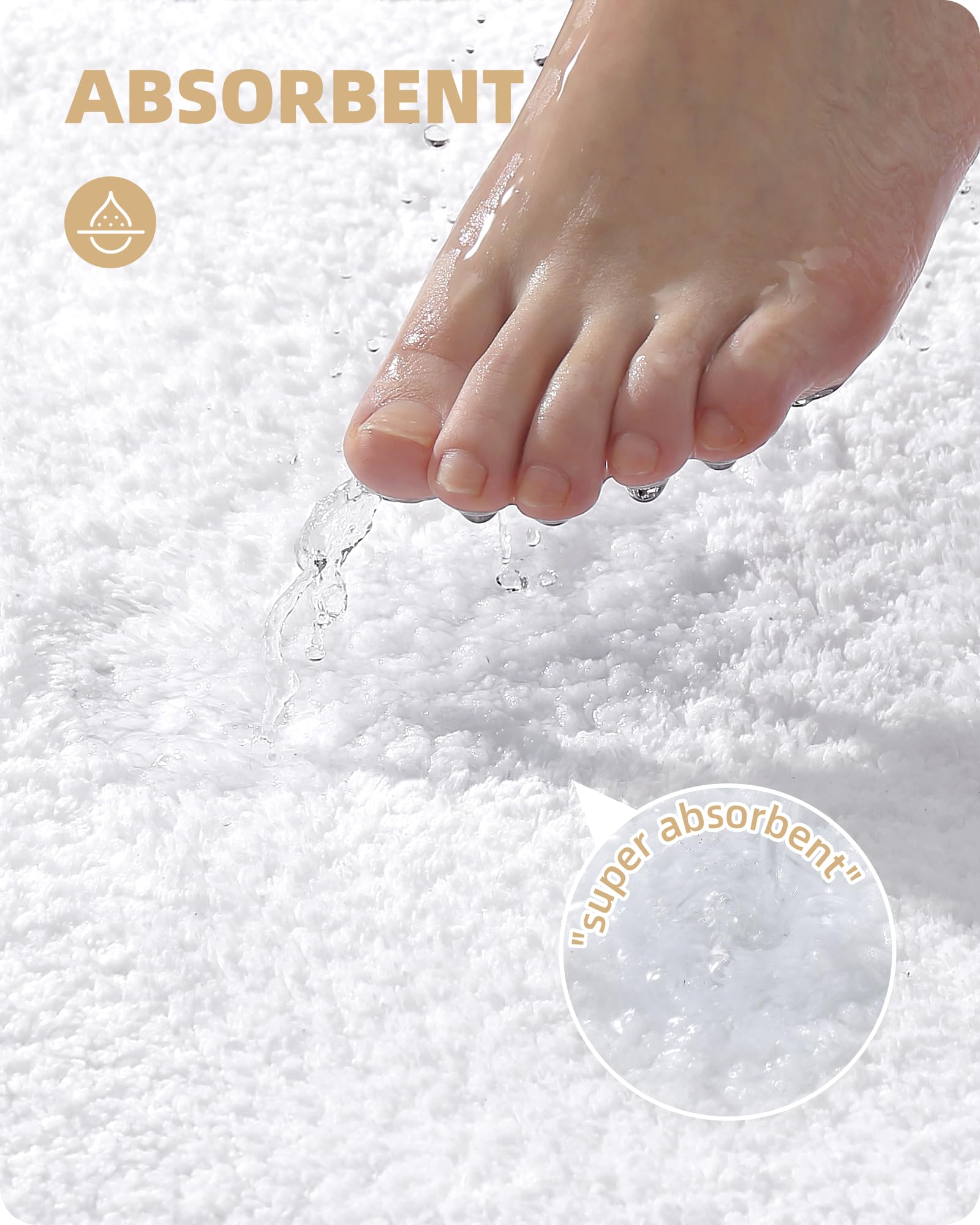 Color&Geometry White Bathroom Rugs 16''X24'', Small- Upgrade Your Bathroom With Soft High Pile White Bath Mat- Plush, Non Slip,