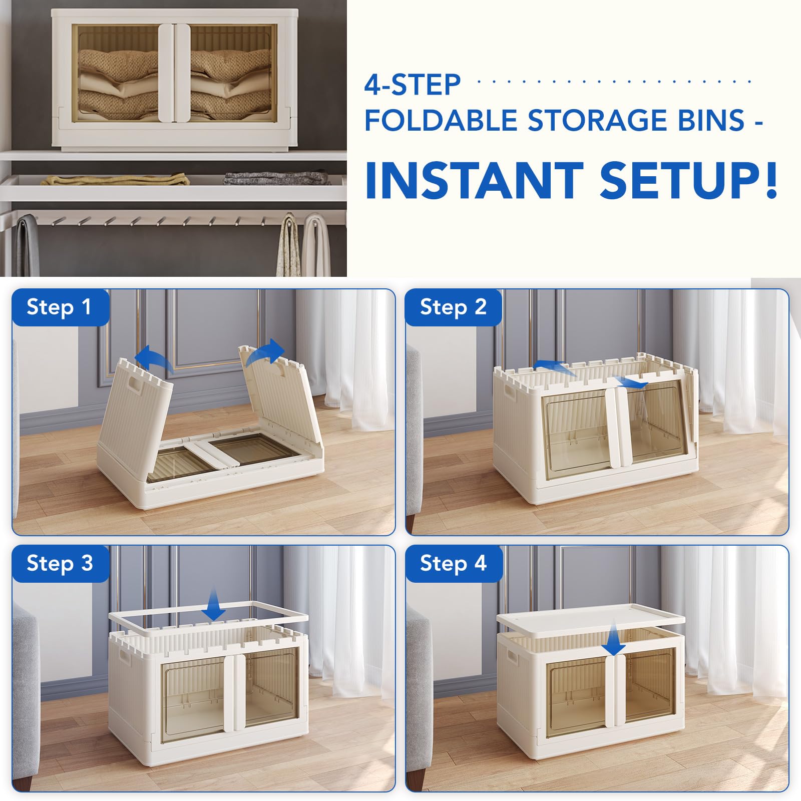 Fleximounts Stackable Storage Bins With Lids, Collapsible Plastic Storage Bins, 75 Qt-2 Pack Closet Organizers And Storage Conta