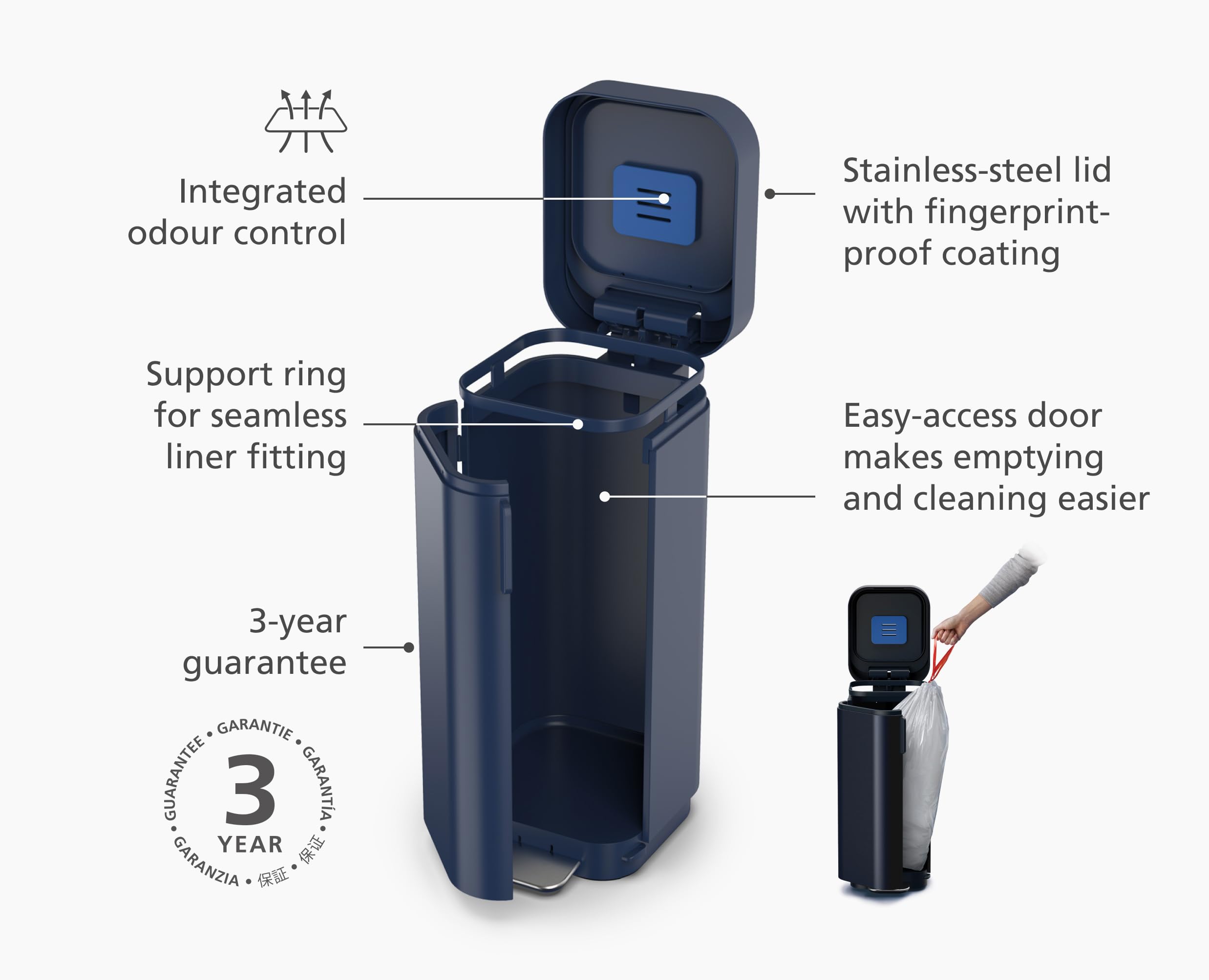Joseph Joseph Porta 40L/10.5 Gallon Convenient Pedal Bin Trash Can - Midnight Blue
