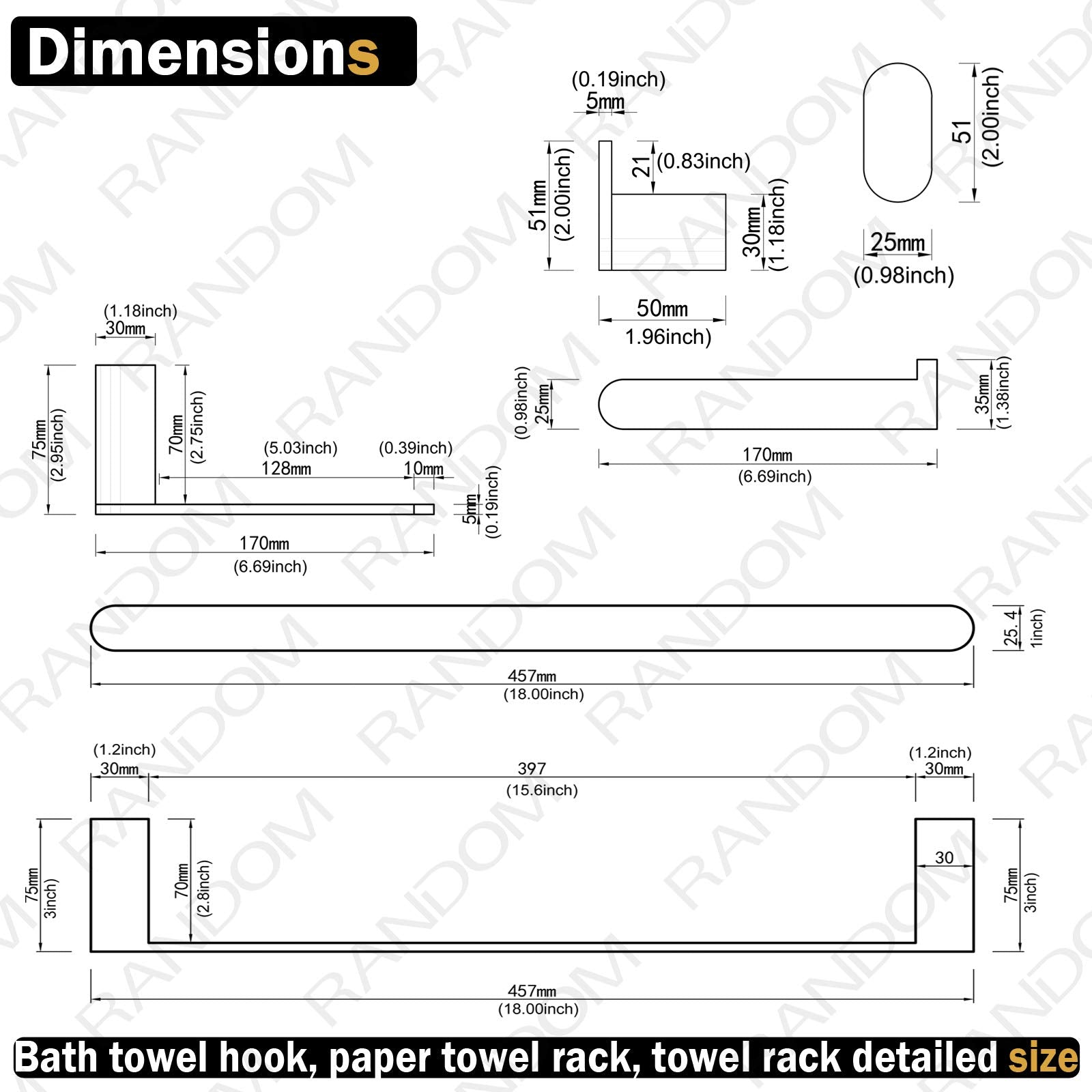 Random Brushed Gold Towel Bar Set 4 Piece Bathroom Hardware Set Include 18 Inch Towel Holder Toilet Paper Holder And 2 Towel Hoo