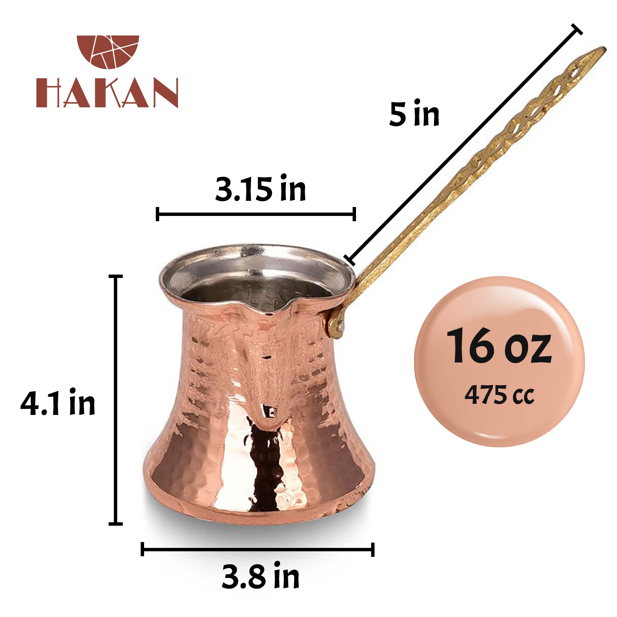 Hakan Turkish Coffee Pot, Greek Arabic Coffee Maker, Hammered Copper Coffee Cezve, Handmade Stove Top Coffee Maker With Brass Ha