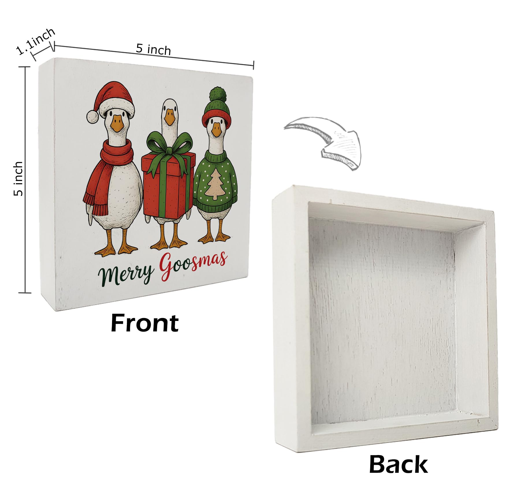 kunlisa Christmas Goose Wooden Sign, Goose Lover Gifts, Funny Red and Green Xmas Santa Farm Animal Wood Box Sign for Home Office