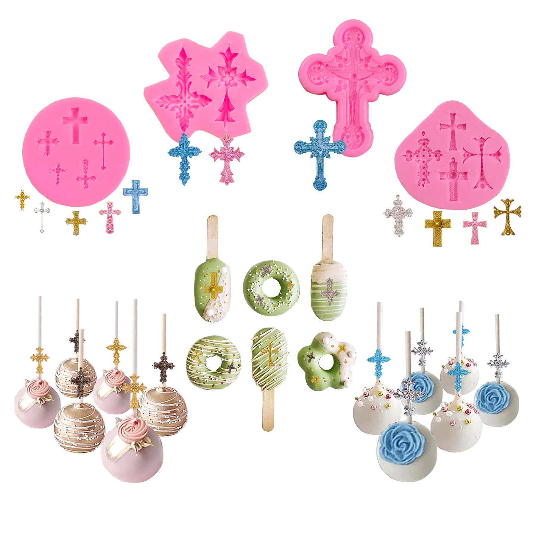 4 Pcs Small Cross Chocolate Mold Cake Candy Clay Baking Decor Supply Tool