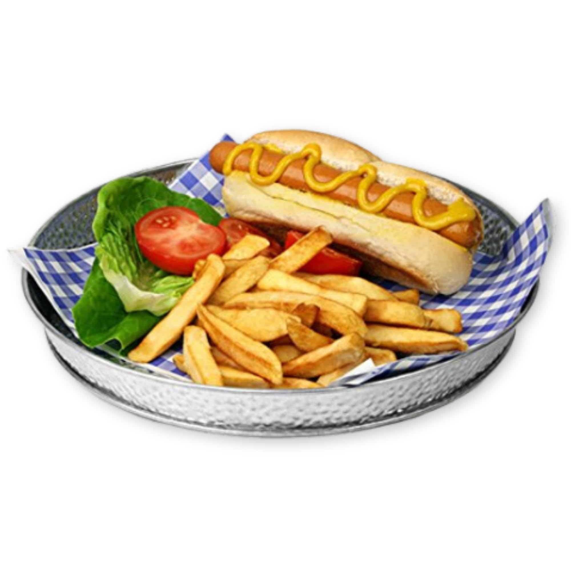 Tablecraft Galvanized Round Serving Tray, Steel Metal Dinner Food Platter, Silver Pebble Textured, Casual Rustic Style Plate For