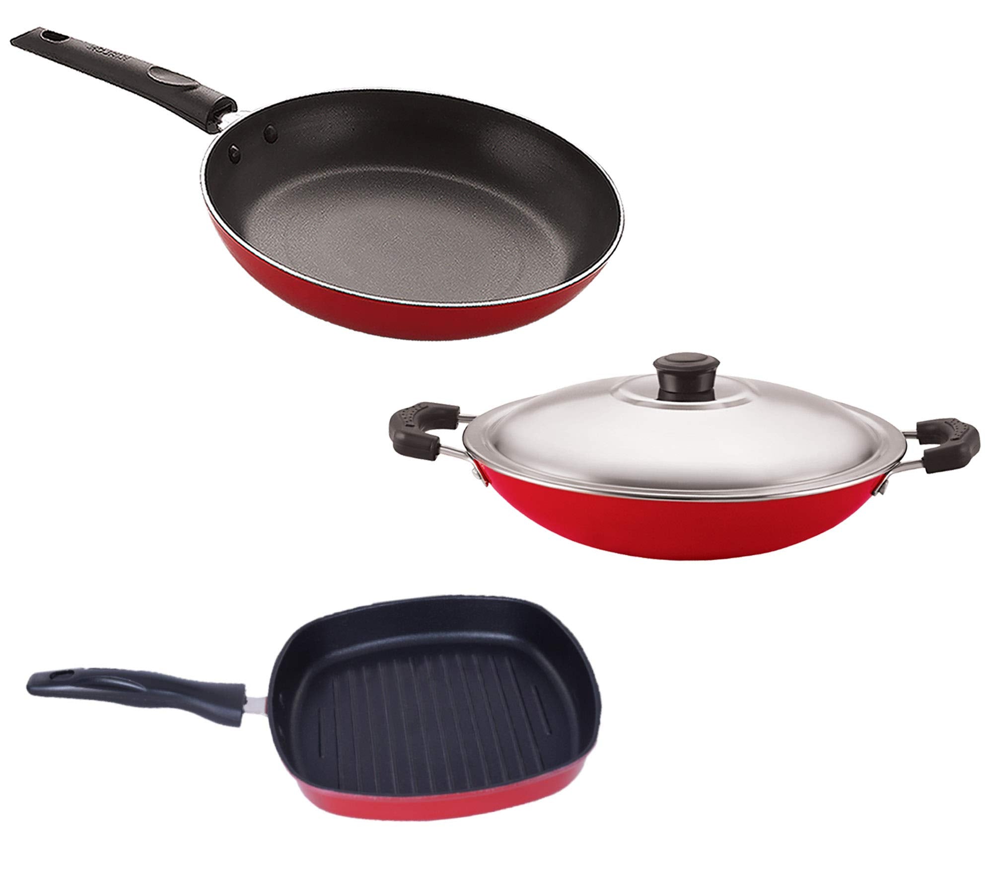Nirlon Gas Compatible Non Stick Aluminium Cookware Set Of3 Pieces (2.6Mm_Ac_Gp(24)_Tp24)