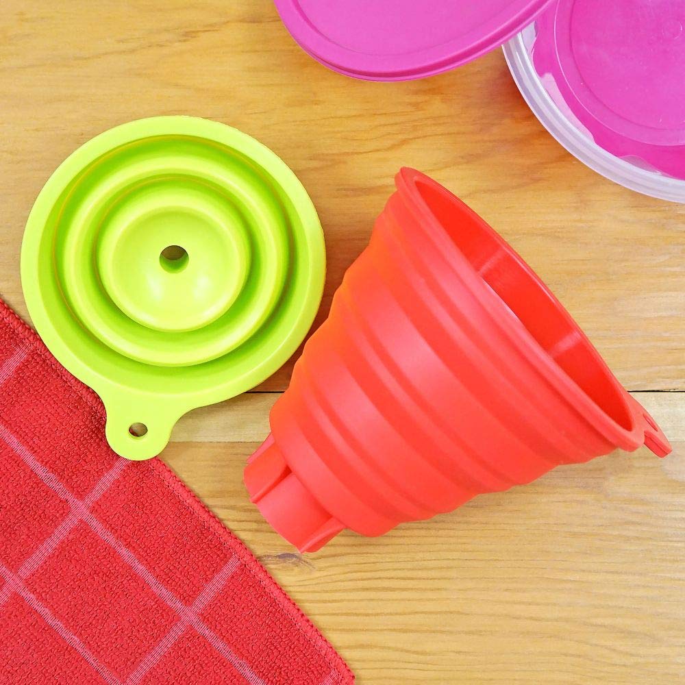 Silicone Collapsible Funnel Set 2 Both Wide & Narrow Tips - Perfect For Oil Bottles Canning Jars Liquid Transfer Water Bottle