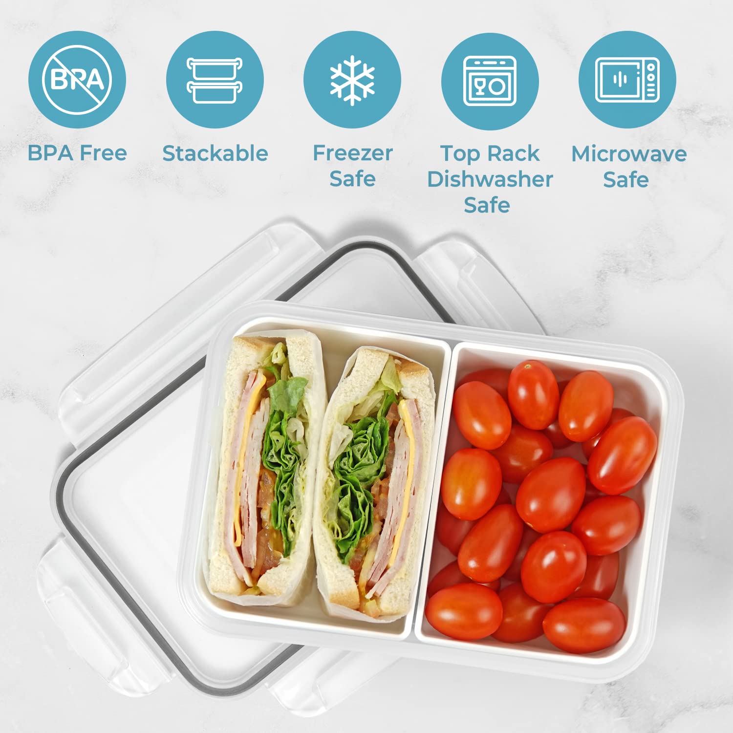 Carrotez Food Storage Container With 2 Removable Compartments, Food Prep Container With Airtight Lids, Portion Control Container