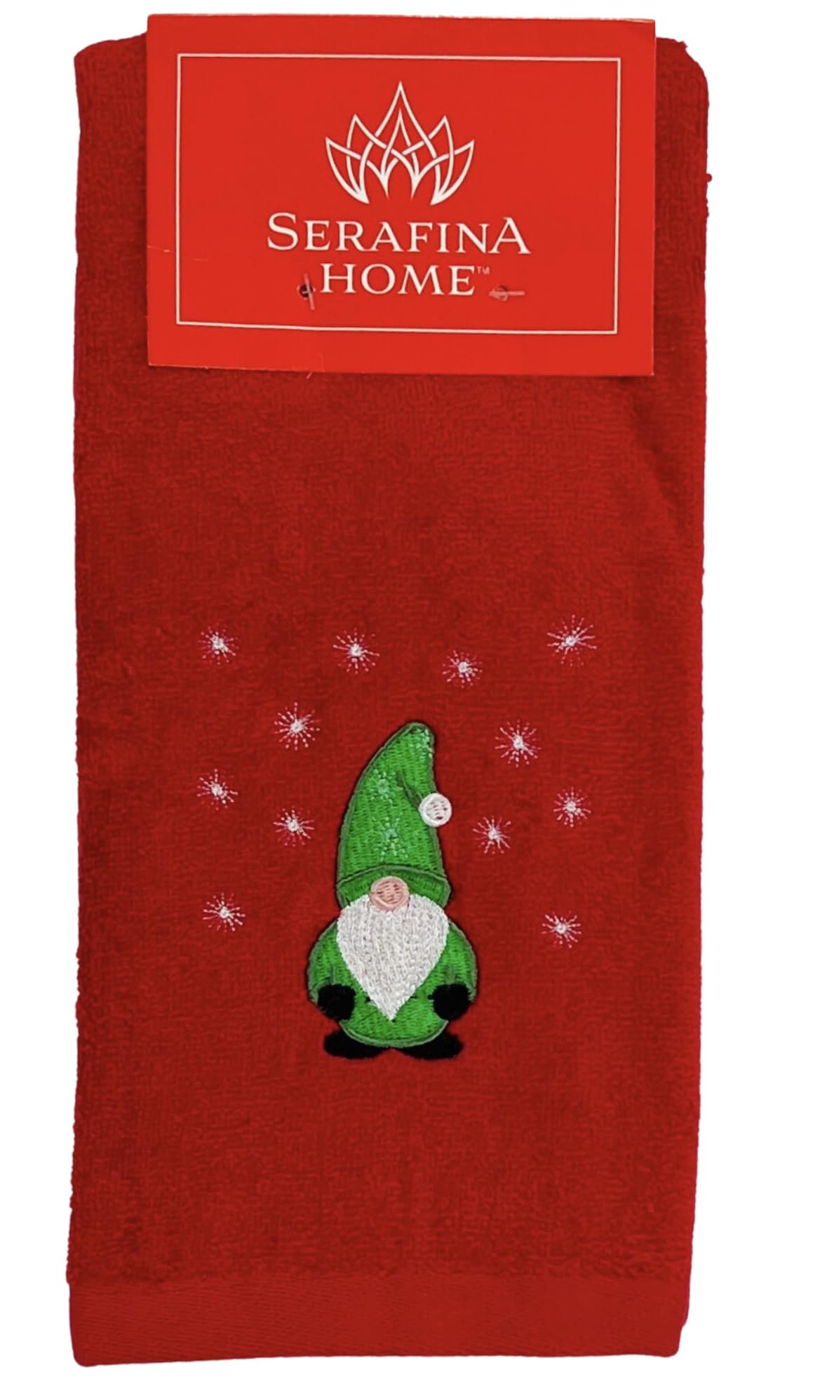 Serafina Home Holiday Christmas Guest Hand Towels: Festive Embroidered Gnome Country Farmhouse Red Terrycloth Towels With Winter