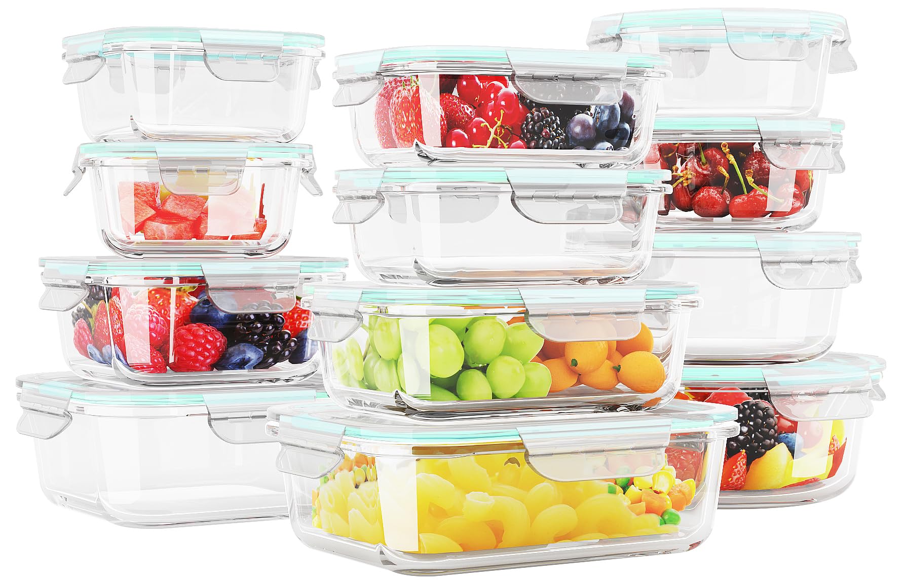 Homberking 8 Pack Glass Food Storage Containers, Meal Prep, Airtight Bento Boxes With Leak Proof Locking Lids For Microwave, Ove