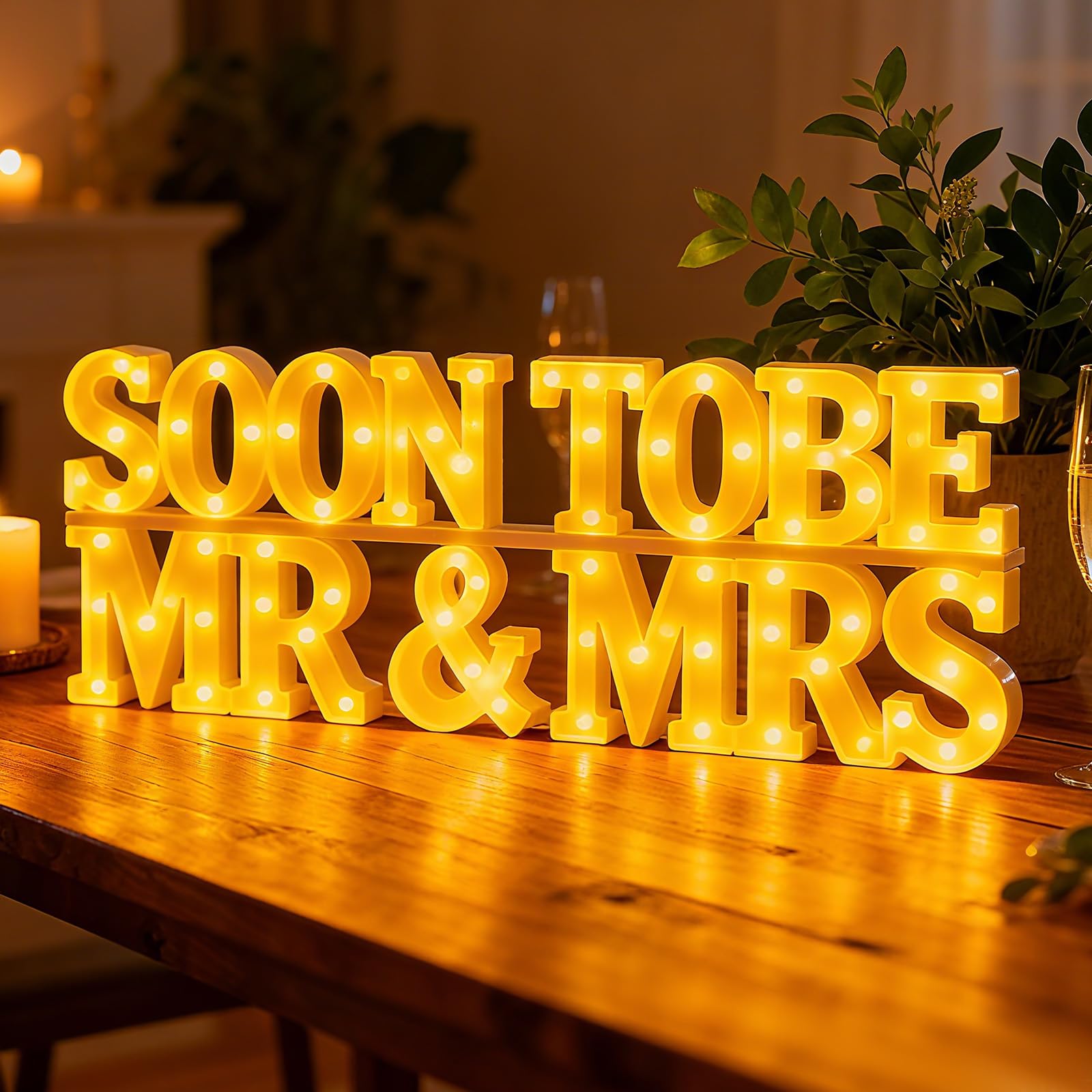 Honoson 14 Pcs Soon to Be Mr&mrs Light Sign Wedding Party Decoration LED Neon Light up Sign Table Decoration for Wedding Engagem