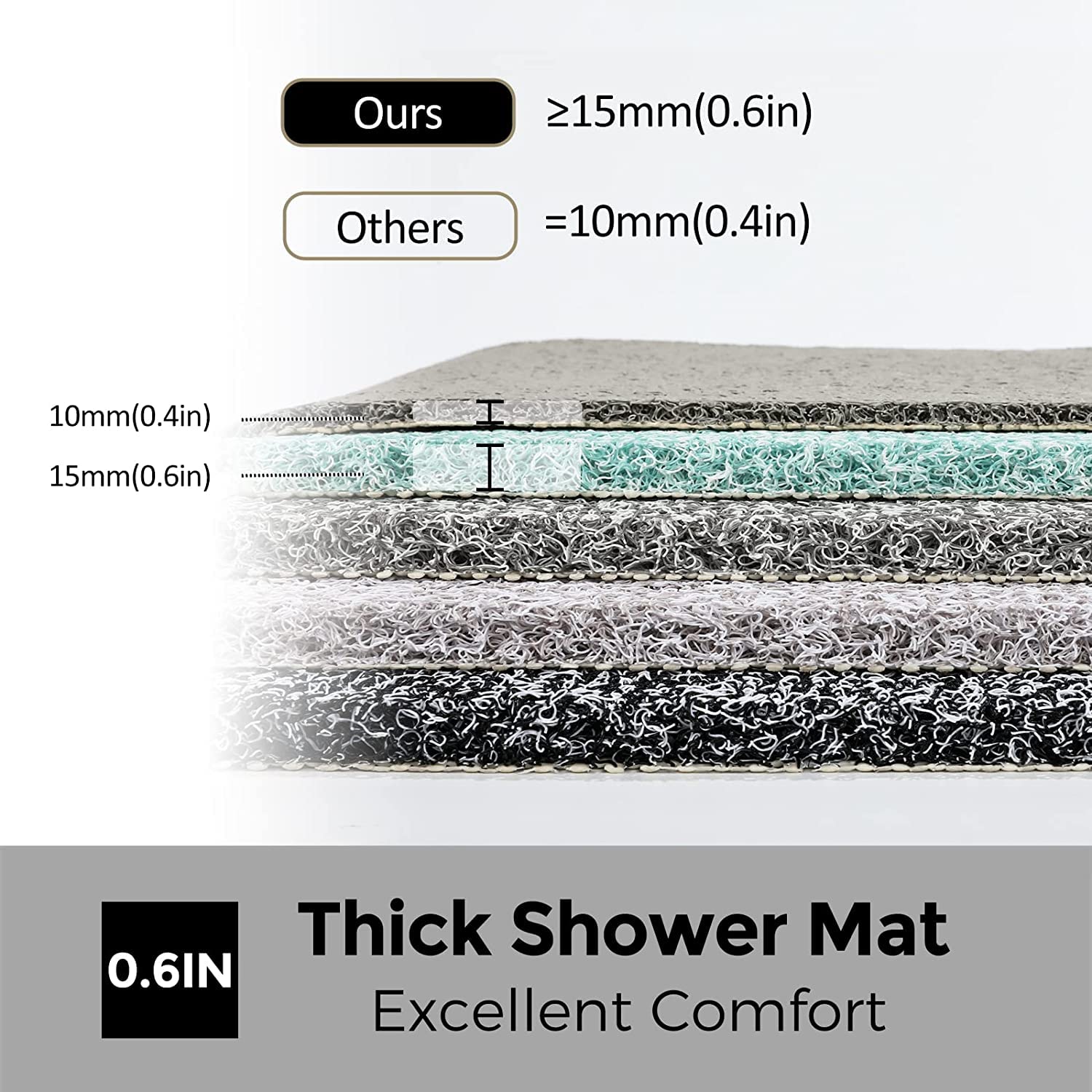 Rzoysia 0.6'' Thick Non Slip Bath Tub Shower Mat 24X24Inch Bathmat For Tub Pvc Loofah Foot Massage Mat For Bathroom Without Suct