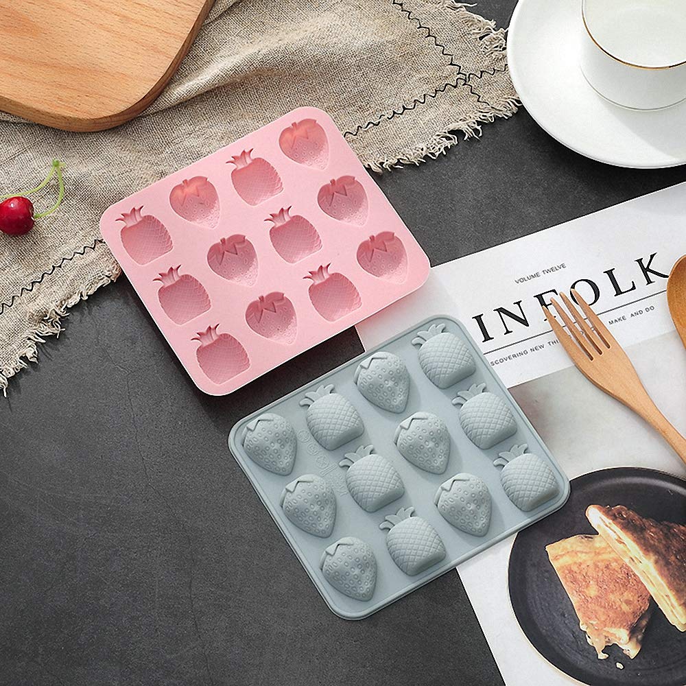 Fewo 2 Pack Strawberry Pineapple Silicone Molds For Chocolate Candy Gummy Gelatin Jello Jelly Baking Cake Soap Crayons Wax Melt