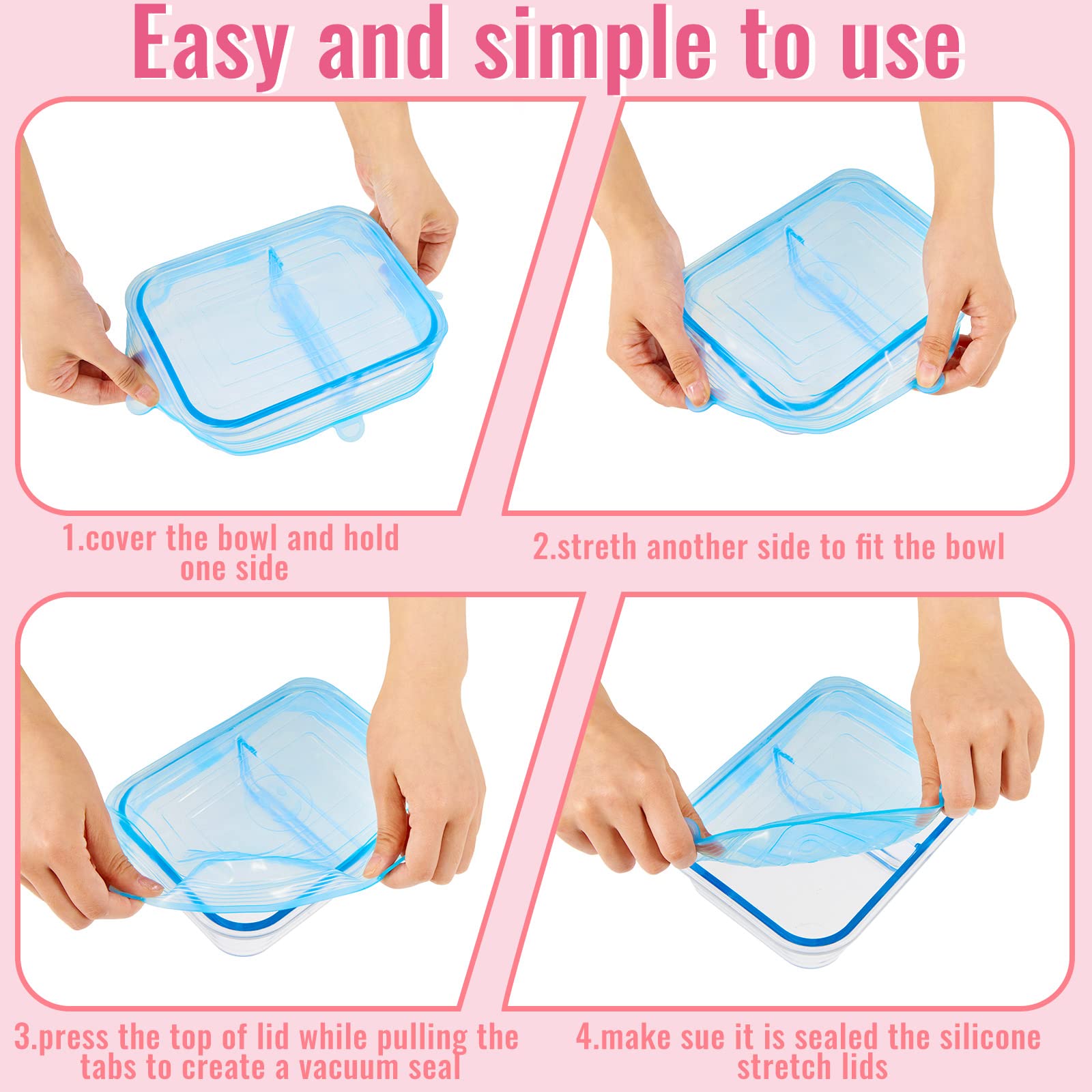 30 Pieces Silicone Stretch Lids Rectangle Reusable Silicone Lids Microwave Cover For Food Storage 6 Different Sizes For Square A
