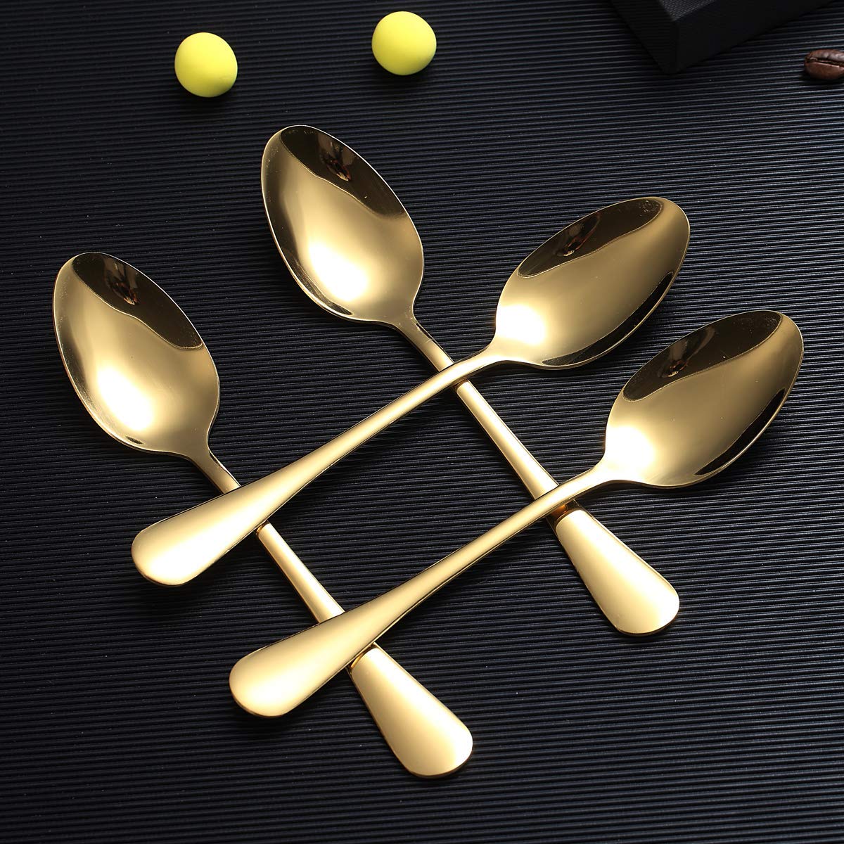 Gold Dinner Spoon Of 4, Berglander 7.5'' Stainless Steel Titanium Plating Shiny Gold Soup Spoons Silverware, Golden Soup Spoon T