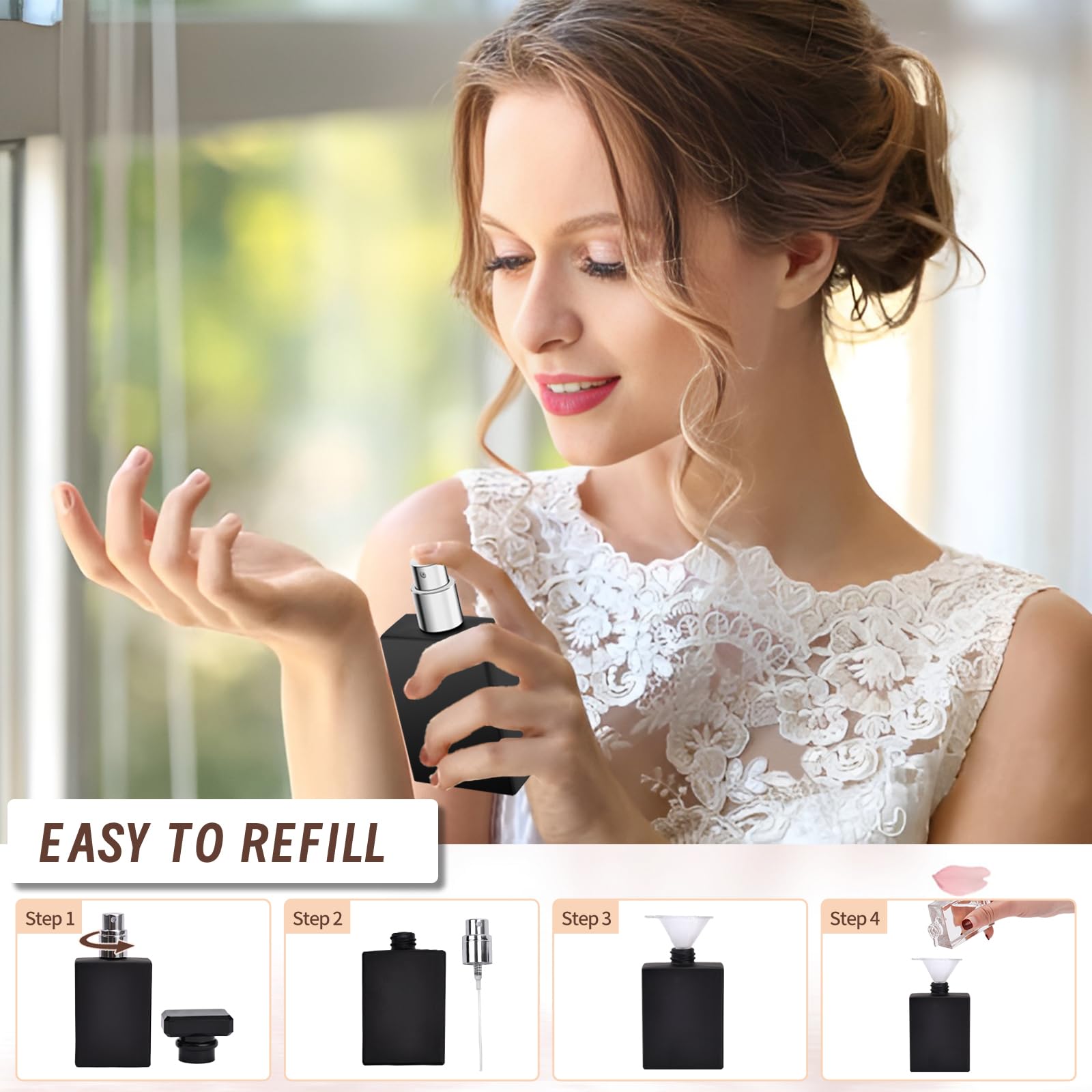 Luxsego Perfume Bottle Atomizers With Funnels, 30 Ml Refillable Perfume Spray, Empty Spray Bottle Glass Cologne Atomizers For Tr