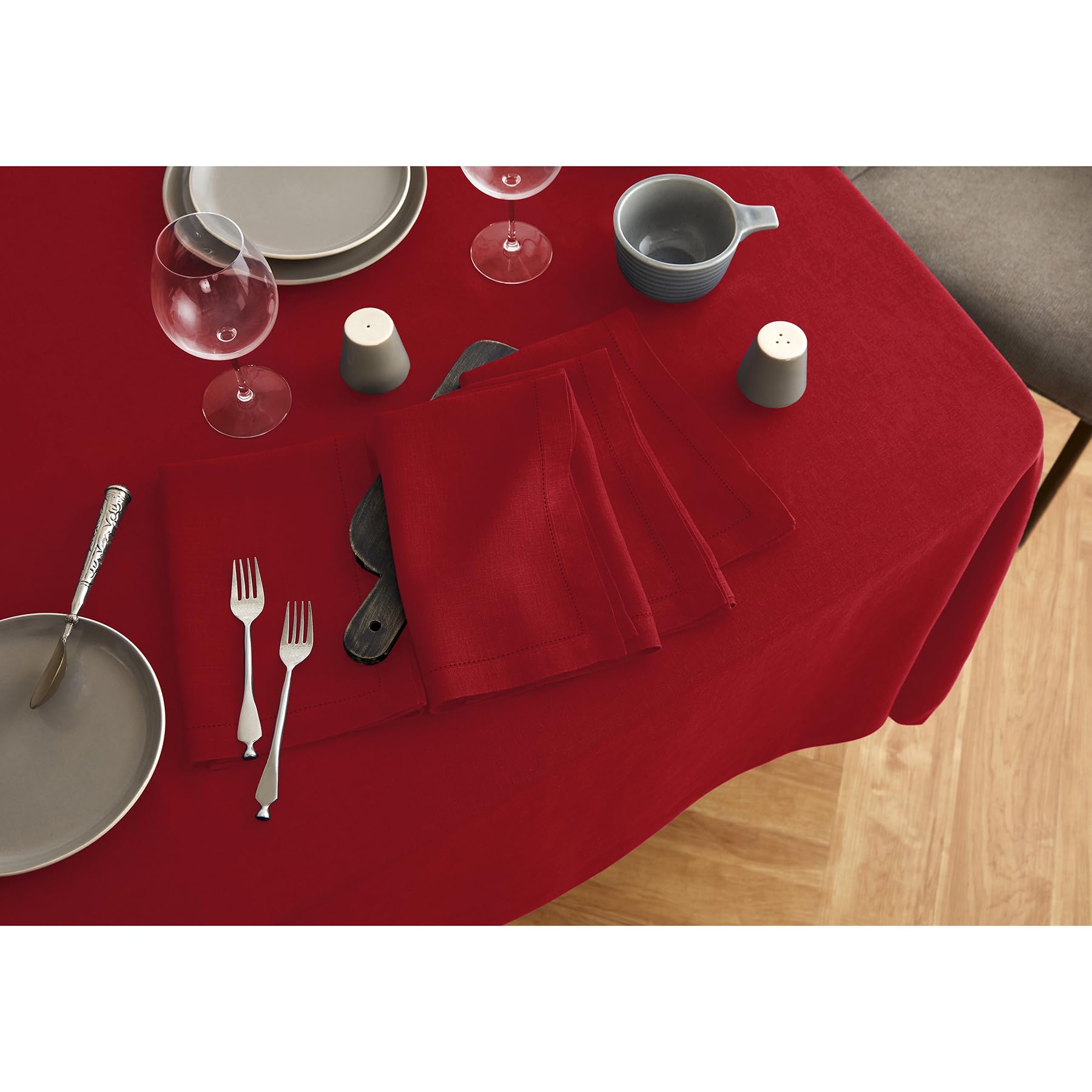 Solino Home Red Linen Tablecloth 126'' L X 70'' W Inch - Sonoma, 100% Pure Linen Prewashed Table Cloth For Rectangle Tables - Ma