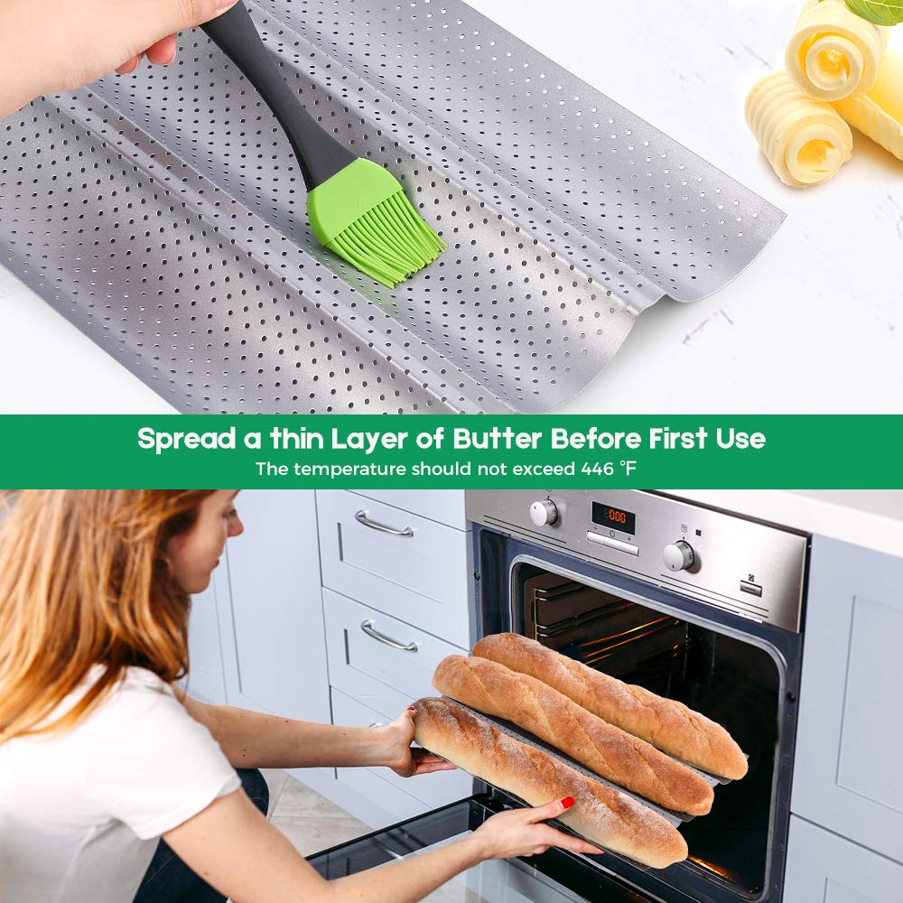 Amagabeli Garden & Home French Baguette Pans For Baking 15   X9.6    Nonstick Carbon Steel 3 Loaf Perforated Bread Tray Bake Mol