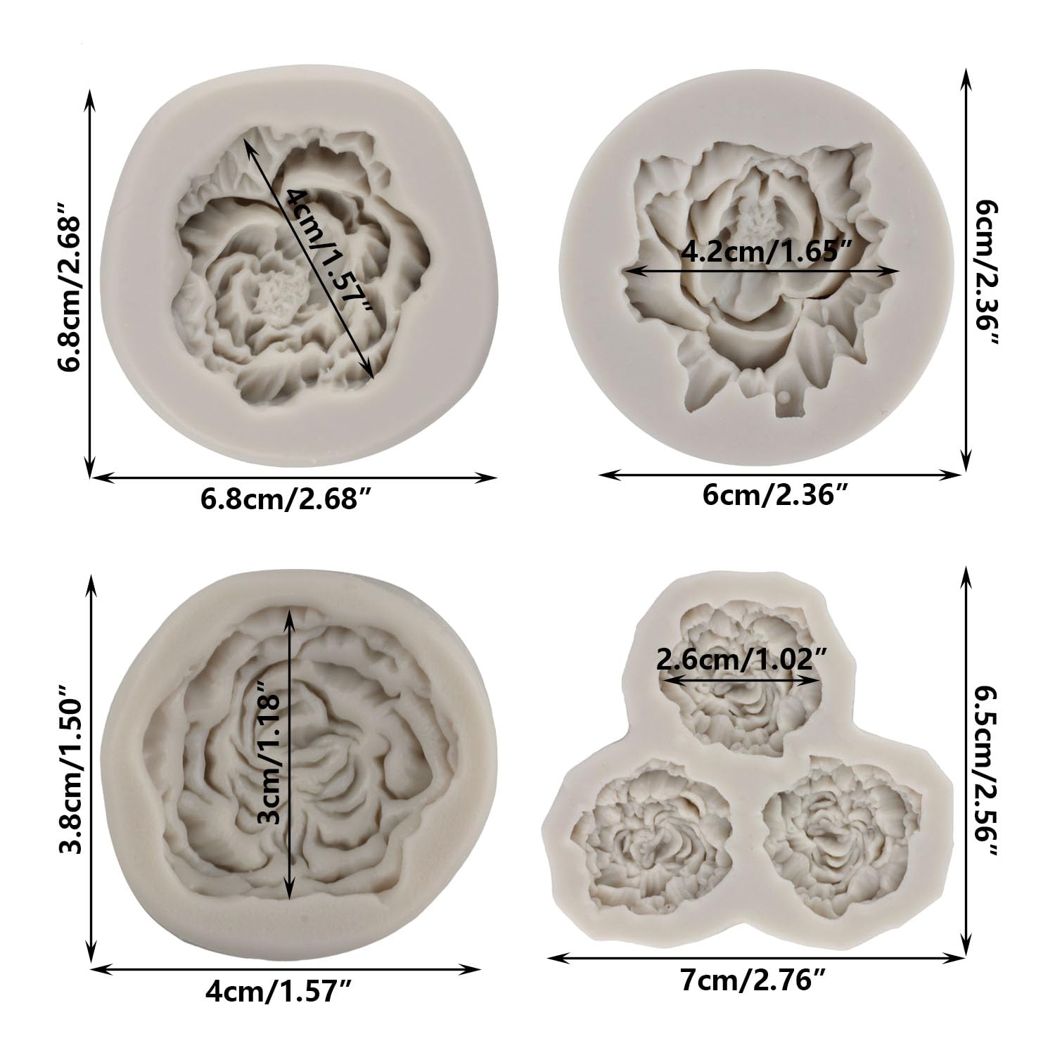 Sijiangmold Peony Flower Silicone Fondant Mold For Cupcake Topper Cake Decorating Chocolate Candy Craft Gum Paste Set Of 4