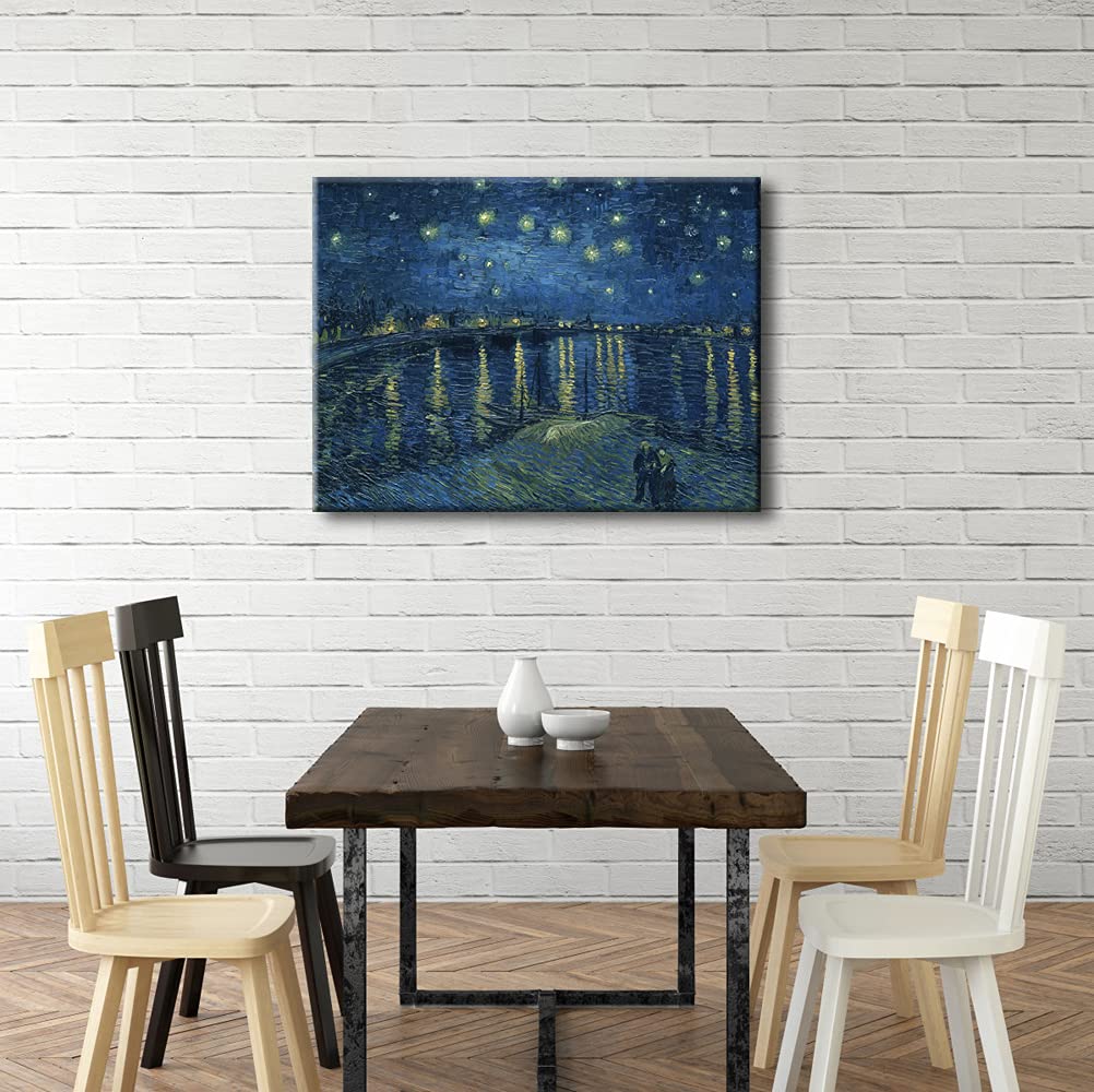 Wieco Art Starry Night Over The Rhone By Van Gogh Classical Oil Paintings Reproduction Large Modern Stretched And Framed Canvas