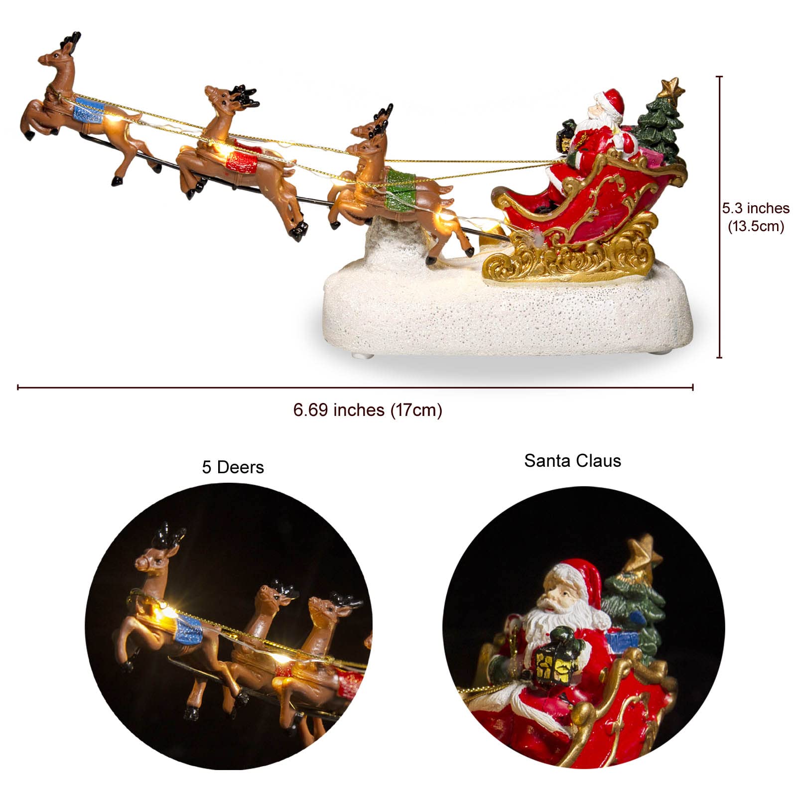 Santa's Sleigh and Reindeer Assortment - Christmas Reindeer Car with LED Light UP