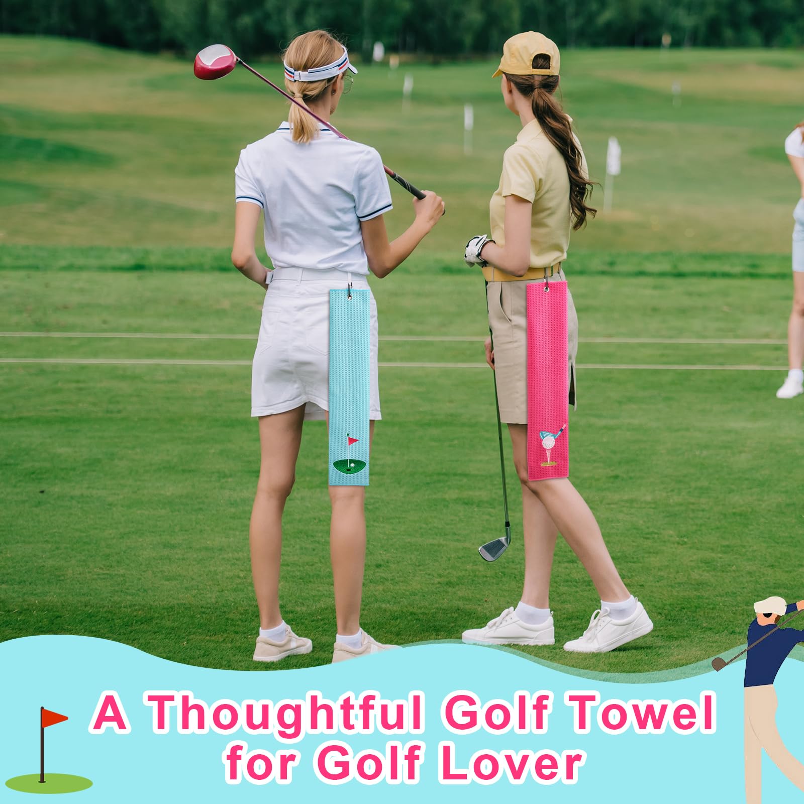 Mindsoft 2 Pieces Funny Golf Towel Microfiber Embroidered Ball Towels for Women Ball Bags with Clips Accessories Waffle Pattern