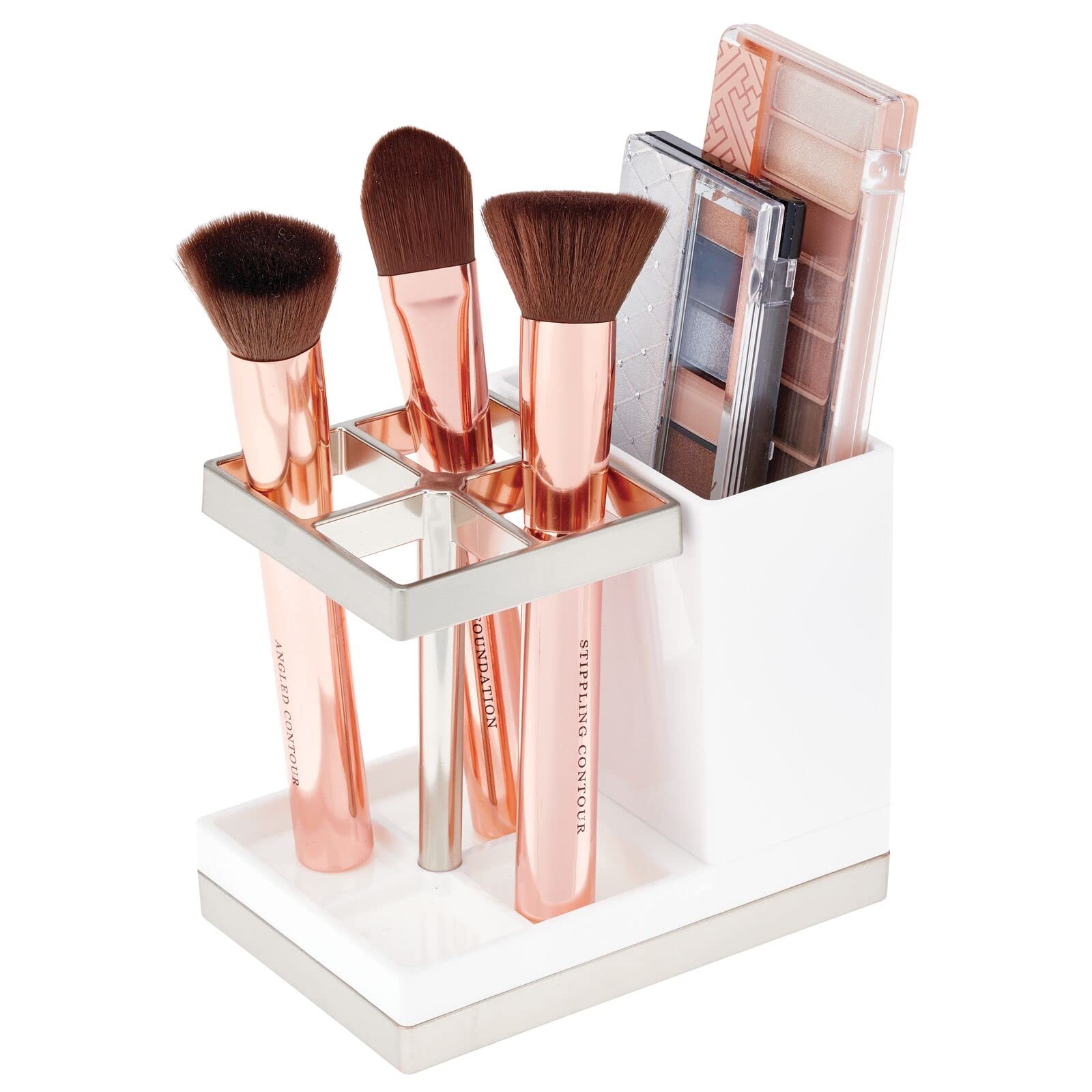 mDesign Plastic Toothbrush and Toothpaste Storage Organizer Holder - Home Decor for Bathroom Countertop - Holds Toiletries and B