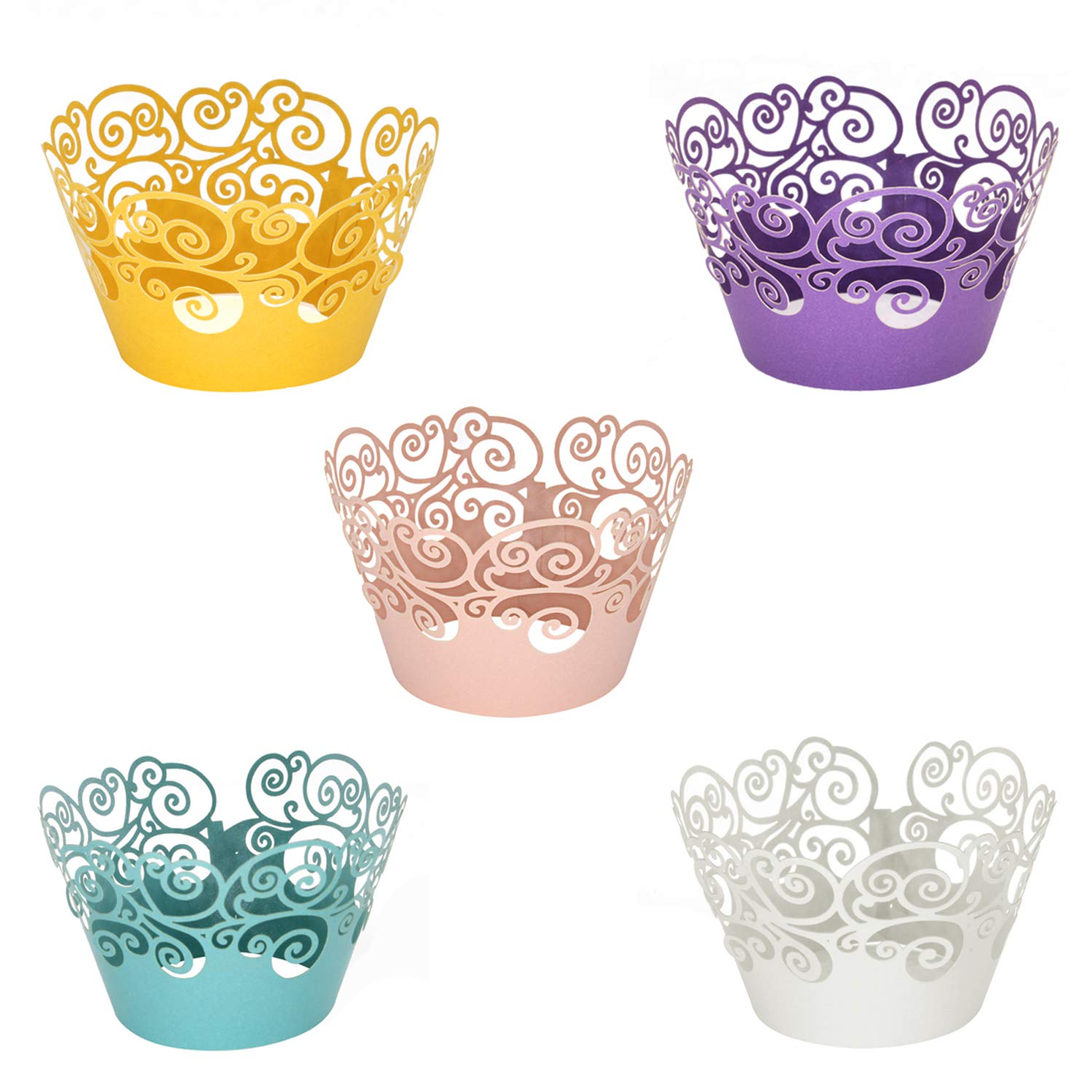 Kposiya Cupcake Wrappers 100 Pack Cupcake Wraps In 5 Colors Filigree Artistic Bake Cake Paper Cup Little Vine Laser Cut Liner Ba