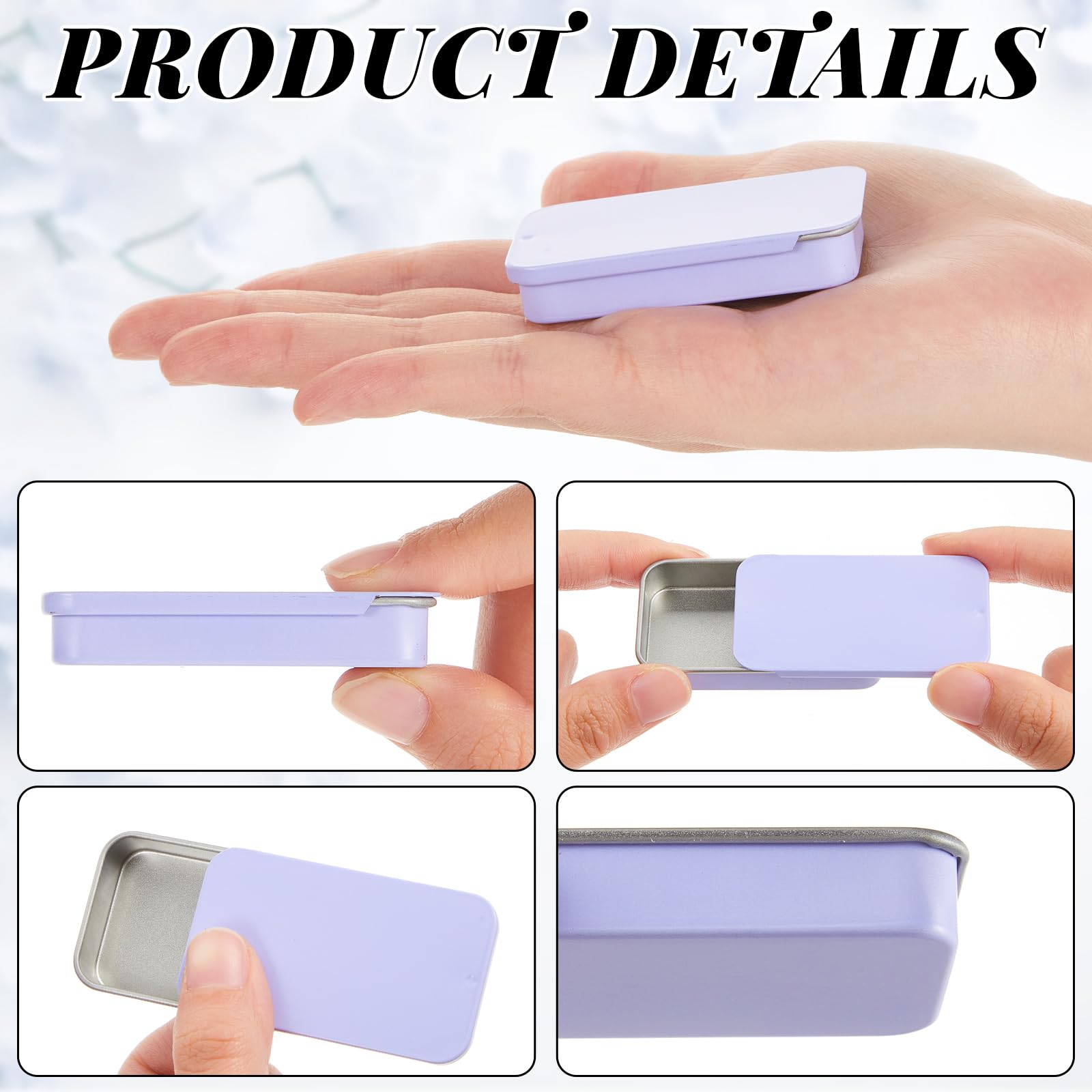 Norme 40 Pcs Small Slide Top Tin Lip Balm With Lids Rectangular Metal Containers For Lip Balm Candies Jewelry Crafts Pills Stora