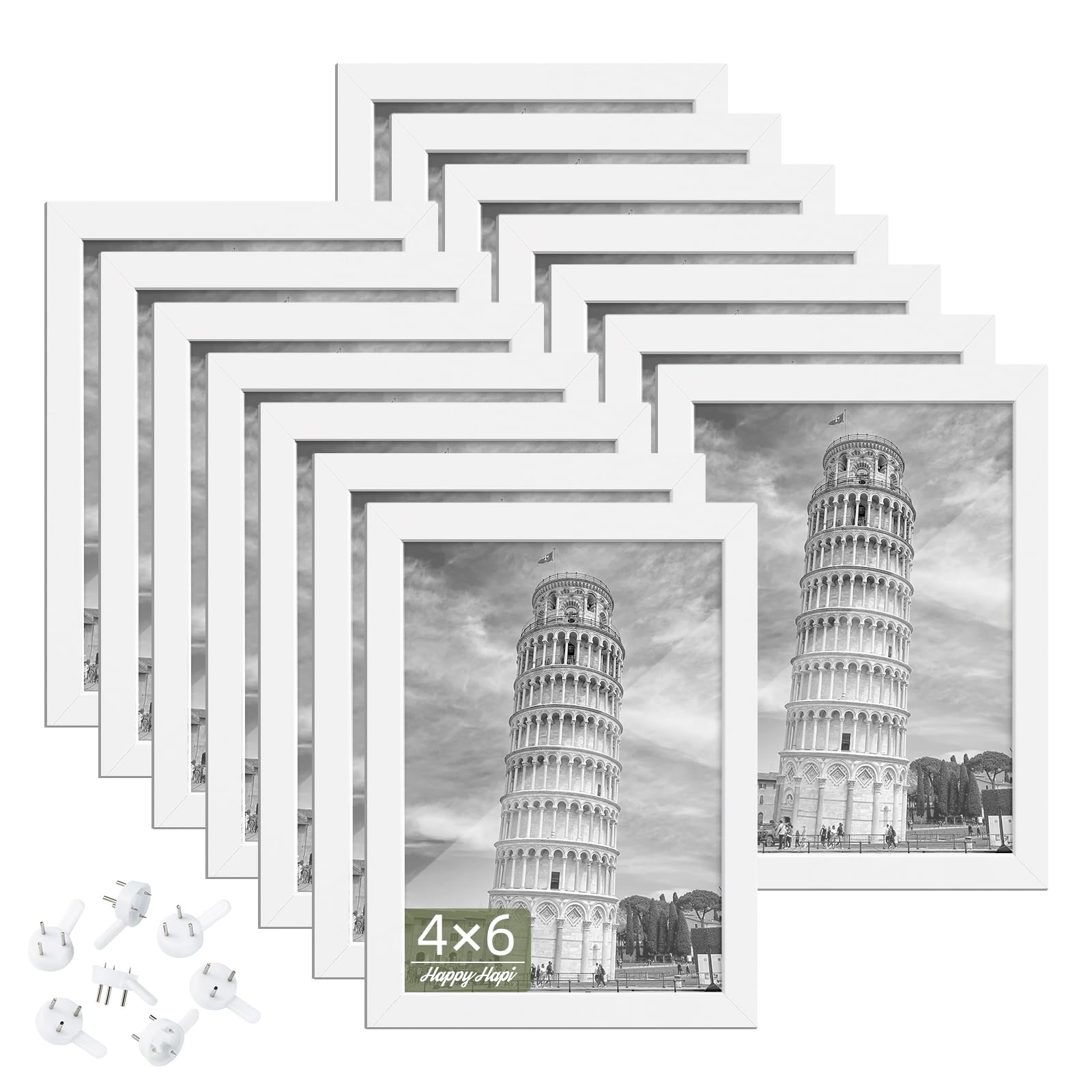 HappyHapi 4x6 Picture Frame White, Photo Frame for 4x6 Pictures, Tabletop or Wall Mount Display Picture Frames for Prints, Photo