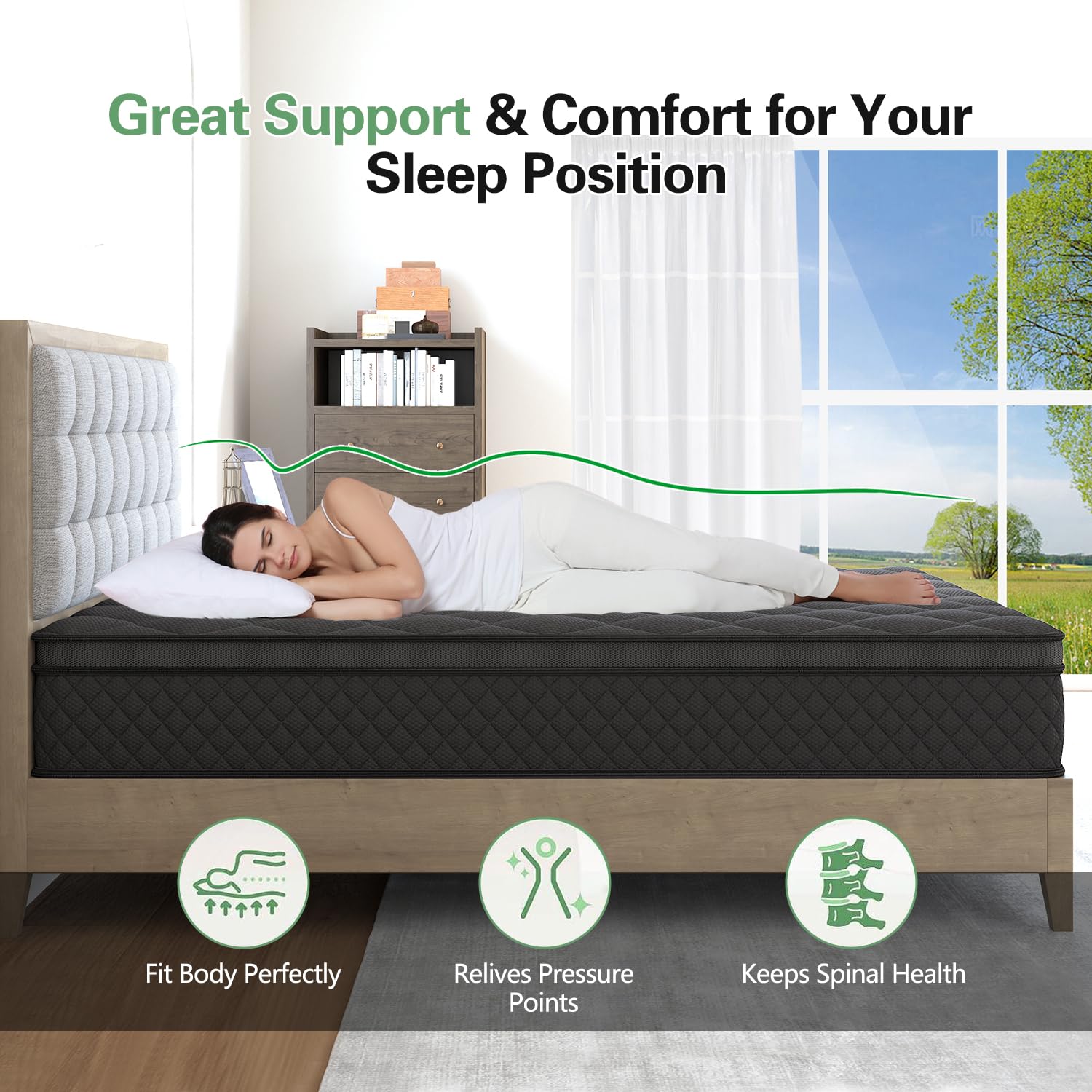 Viscountess King Hybrid Mattress, 10 Inch Euro Top Mattress Medium Firm For Back & Lumbar Support, 100 Night Trial, Individual P