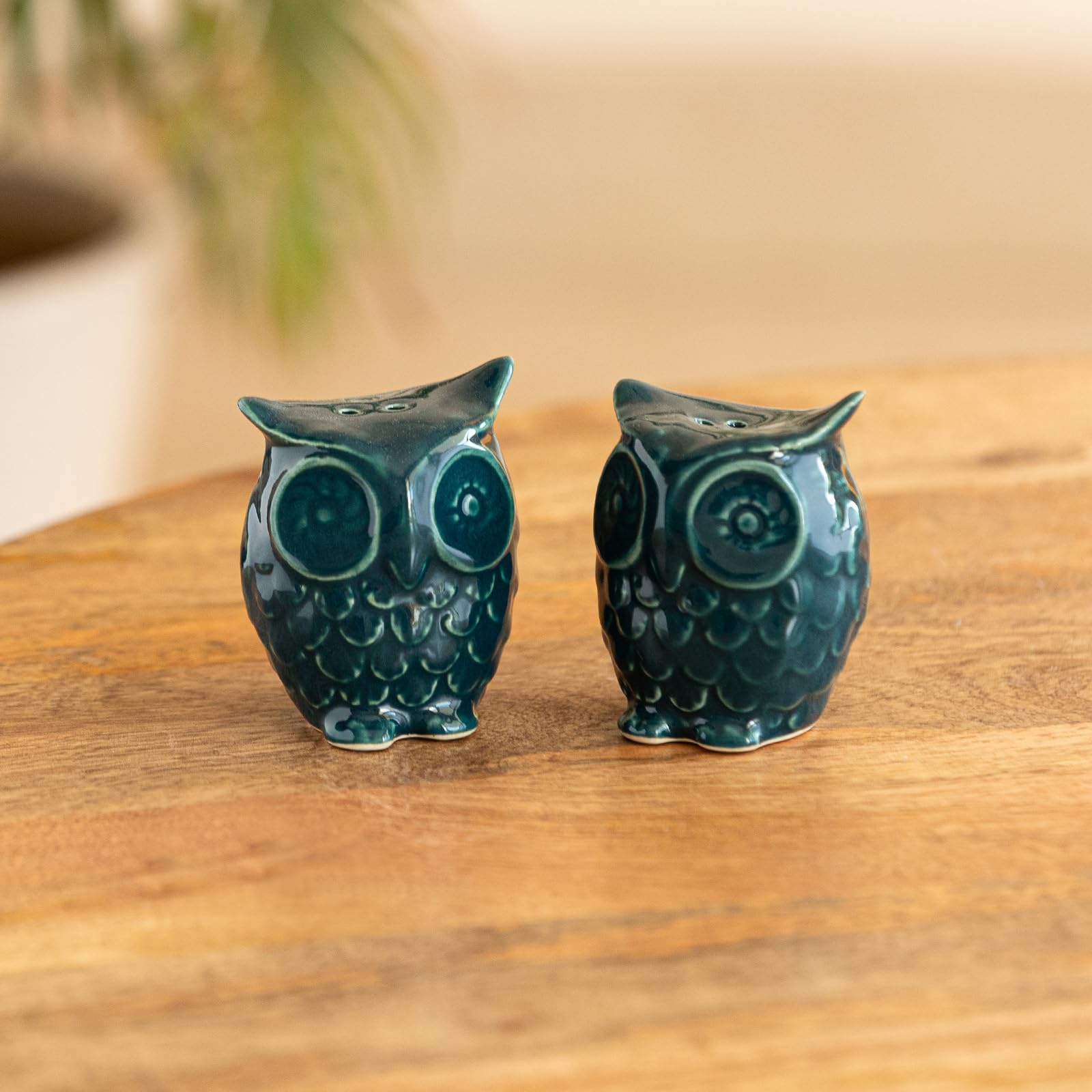 ExclusiveLane Teal Forest Ceramic Salt & Pepper Shakers Set of 2 (80 ML, HandEtched) | Handcrafted Salt and Pepper Container 