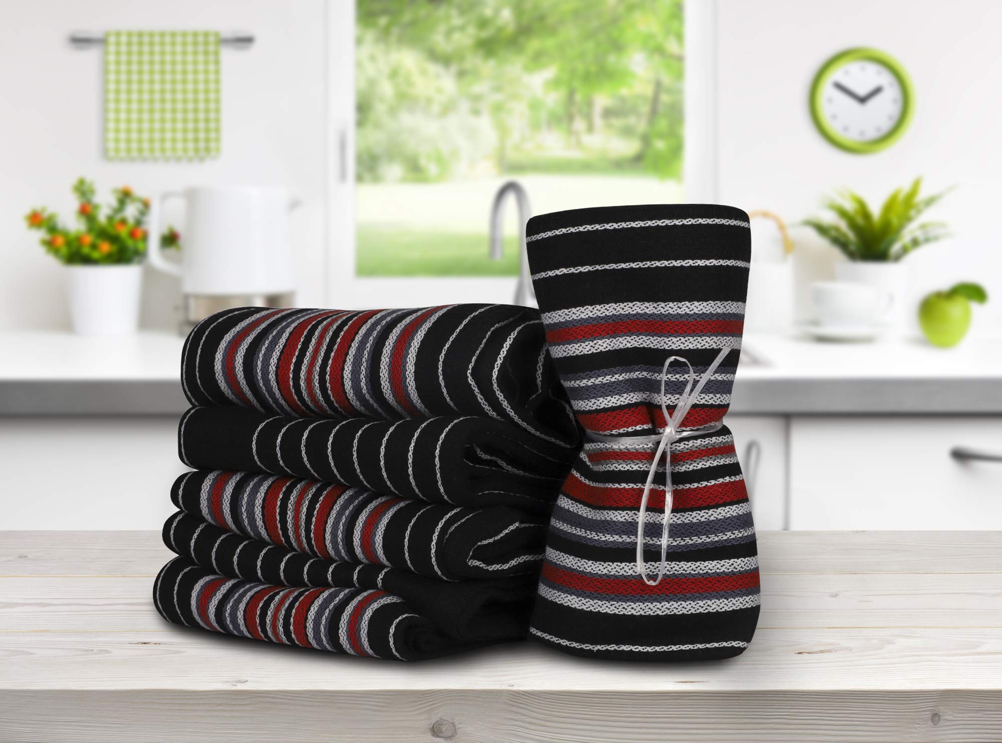 Urban Villa Kitchen Towels Waffle Stripes Dish Towels For Kitchen Black Color Set Of 6 Kitchen Towels Highly Absorbent Cotton Ov