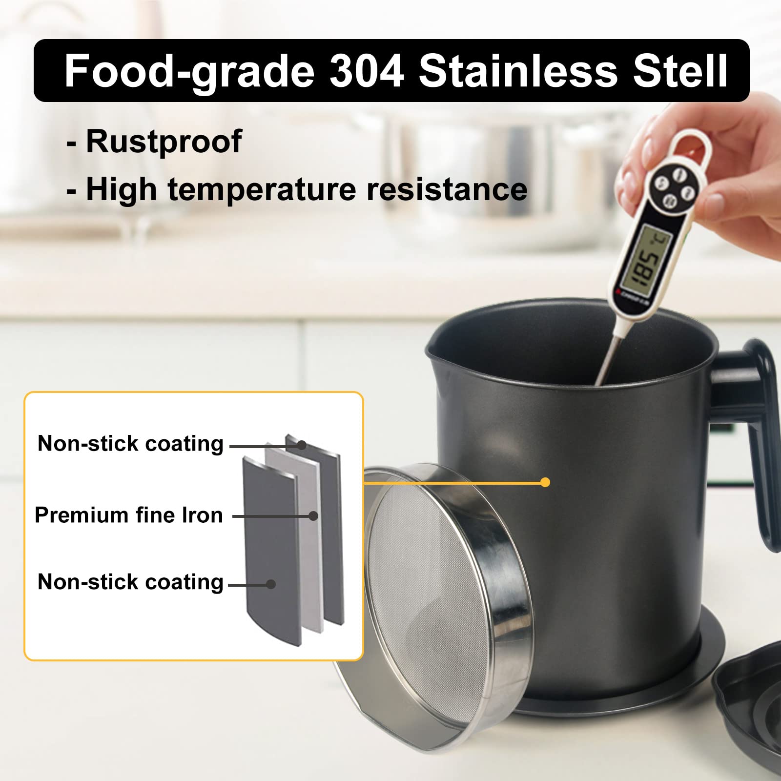 Gamexcel Bacon Grease Container With Strainer Kitchen Oil Container Grease Can Oil Filter Pot 57 Oz With Dust-Proof Lid Non-Slip