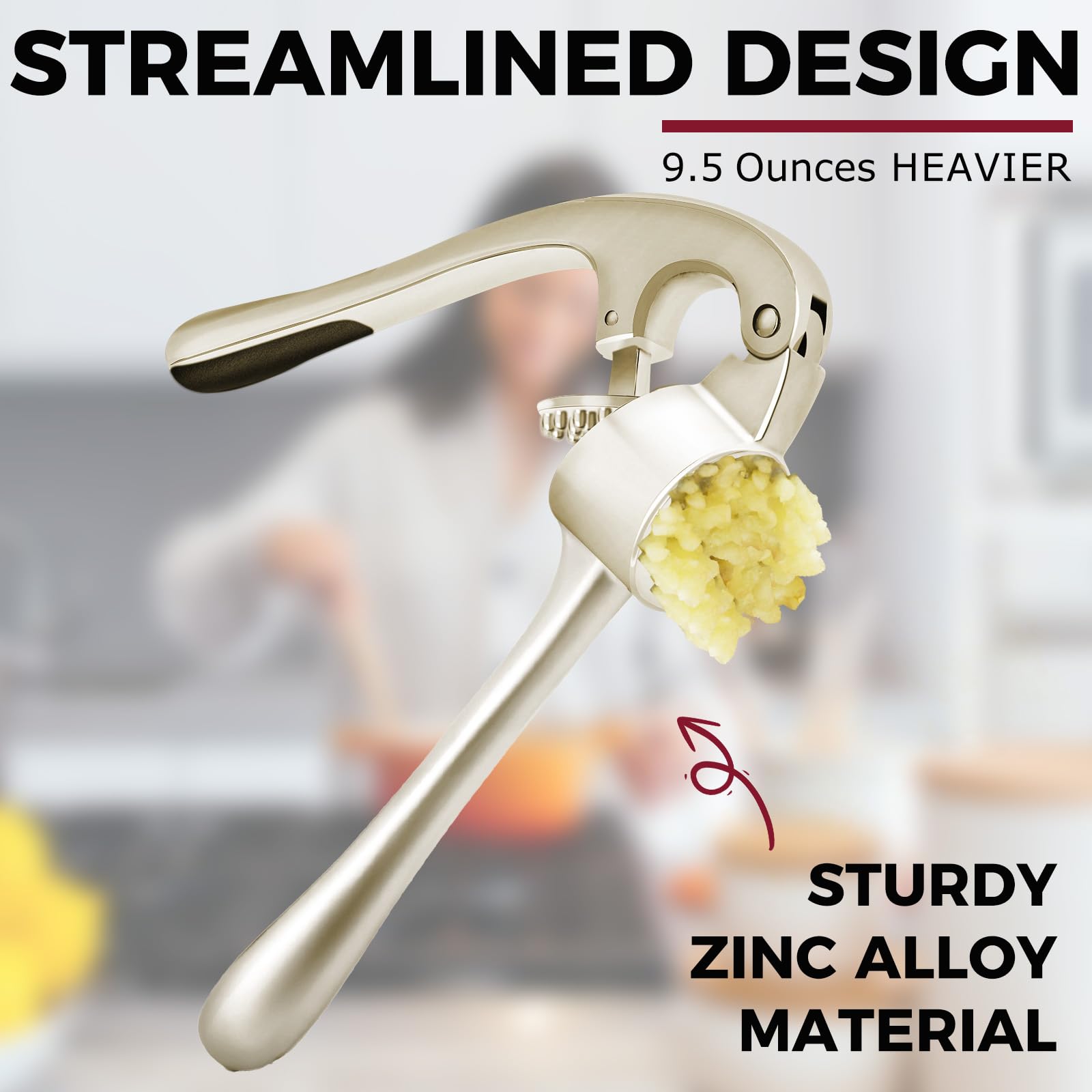 Kitessensu High Effective Garlic Press With Studs, Heavy Duty Garlic Mincer, Easy To Squeeze And Clean, Rust Proof & Dishwasher