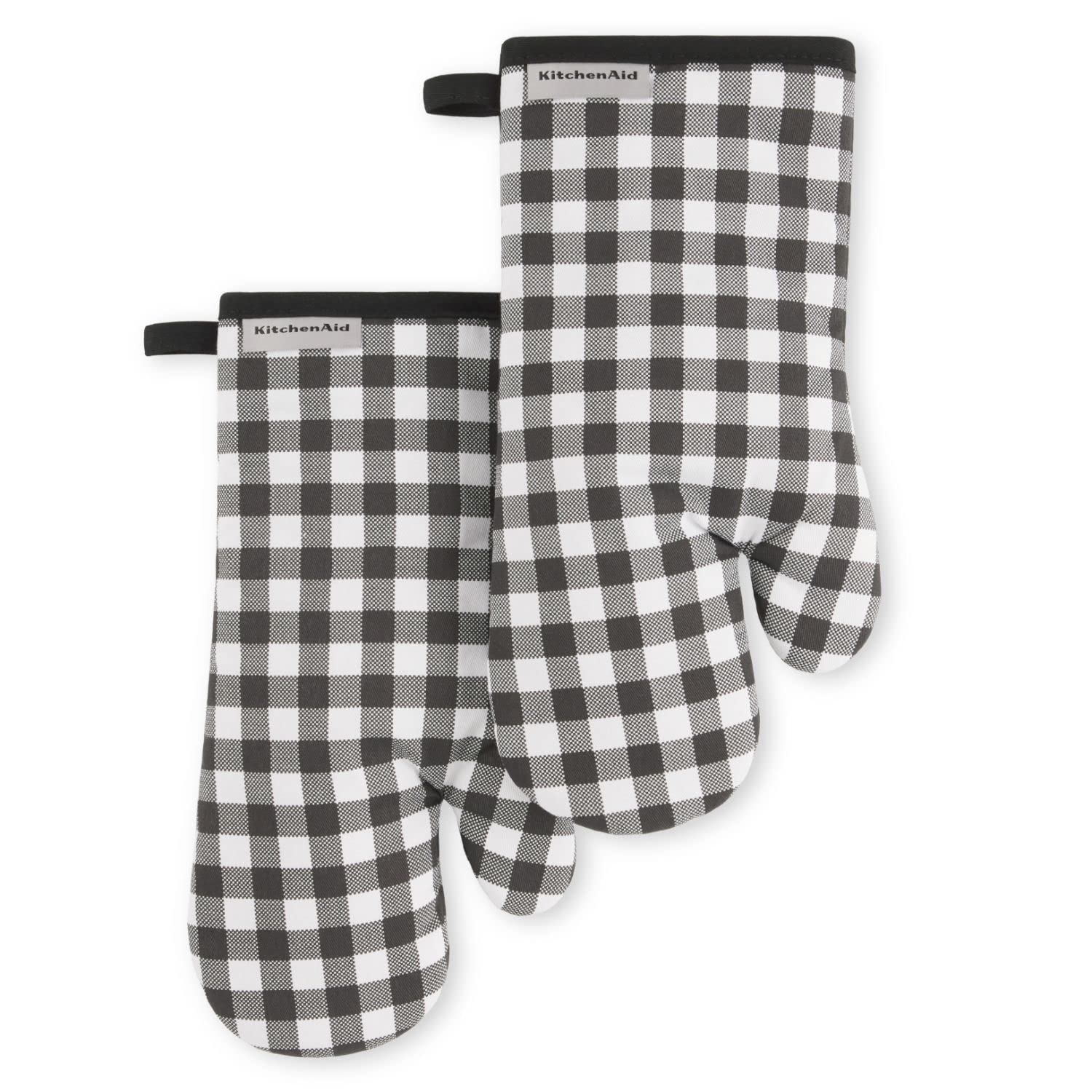 Kitchenaid Gingham Oven Mitt 2-Pack Set, Onyx Black, 7''X13''