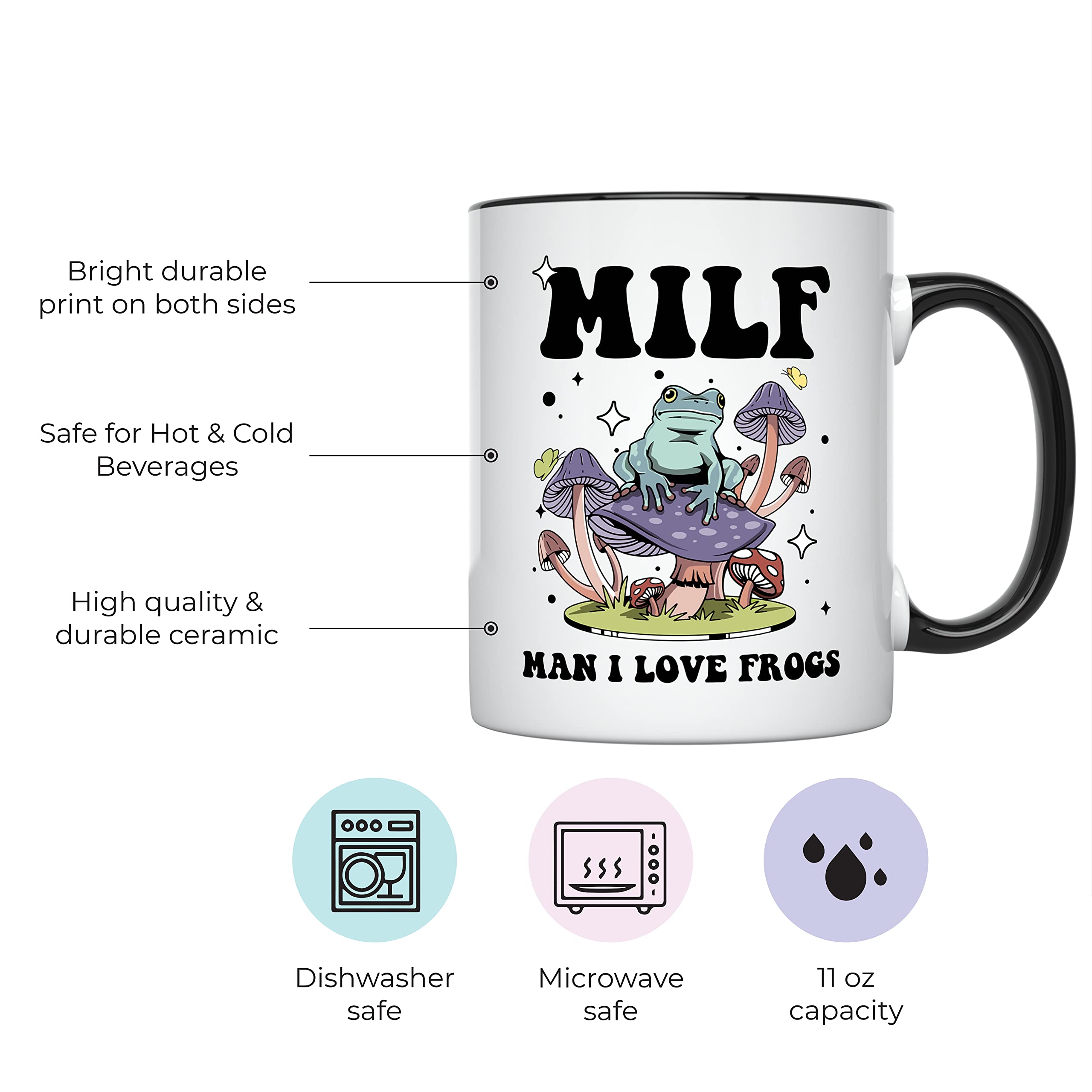 Younique Designs Milf Man I Love Frogs Frog Mug, 11 Oz, Frog Cup, Frog Gifts For Women And Men, Cute Frog Stuff, Frog Themed Gif
