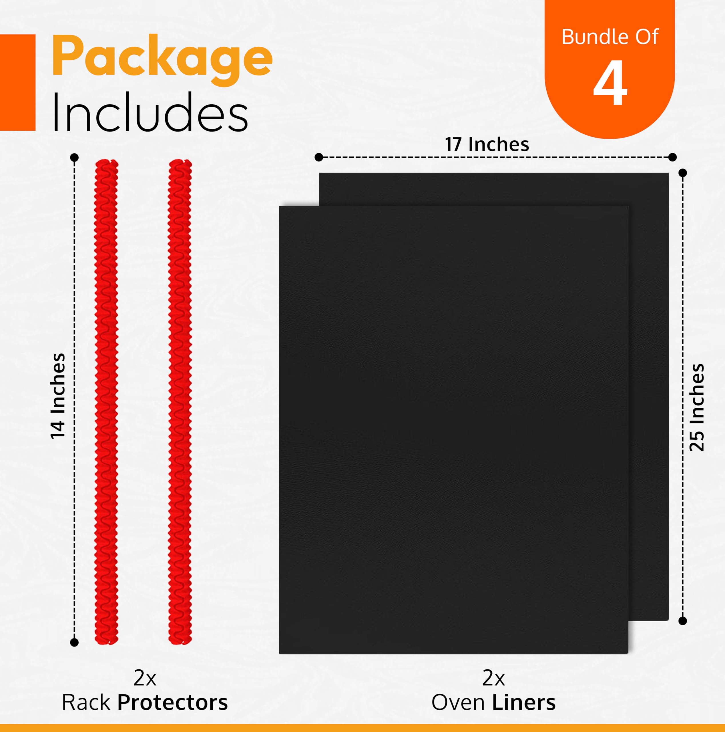 Oven Liners For Bottom Of Oven (2-Pack) Bundled With Rack Shield Guard (2-Pack) - Large Mats For The Bottom (17''X 25'') And 14'