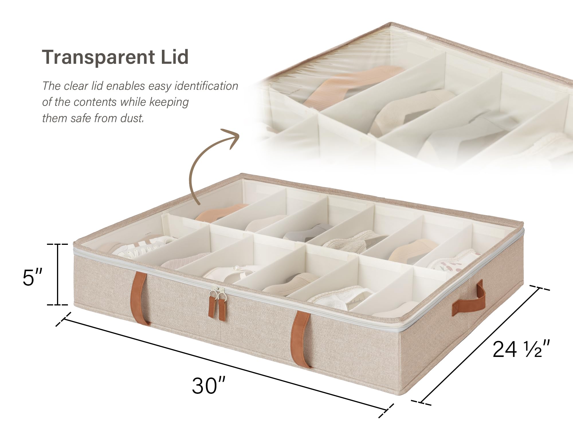StorageWorks Under Bed Shoe Storage Organizer, Underbed Shoes Container with Adjustable Dividers, Shoe Storage Basket with Cover
