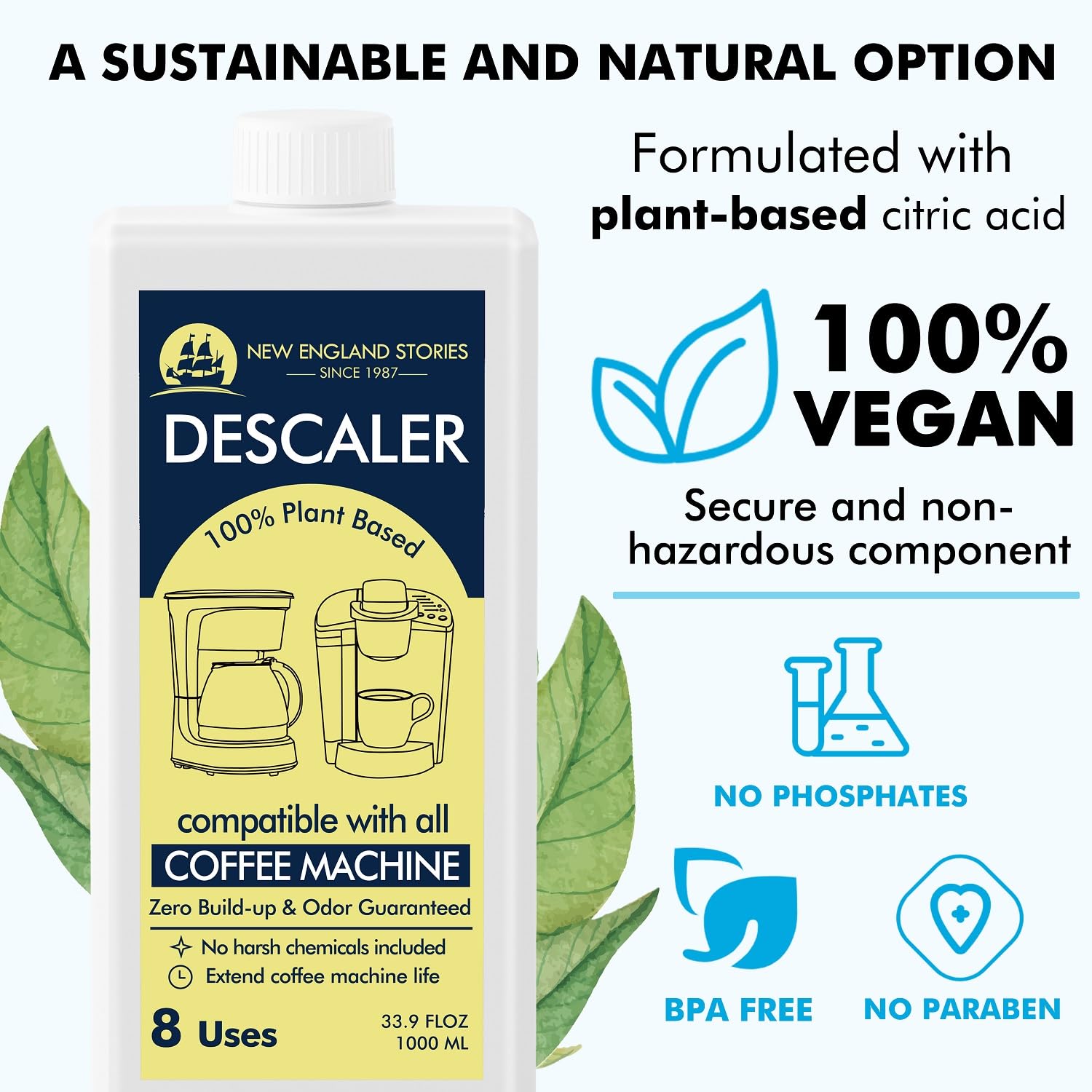 8 Uses Descaling Solution Compatible With Keurig, Nespresso, Breville, Delonghi, Jura, Ninja - 33.8Oz Coffee Machine Descaler, E