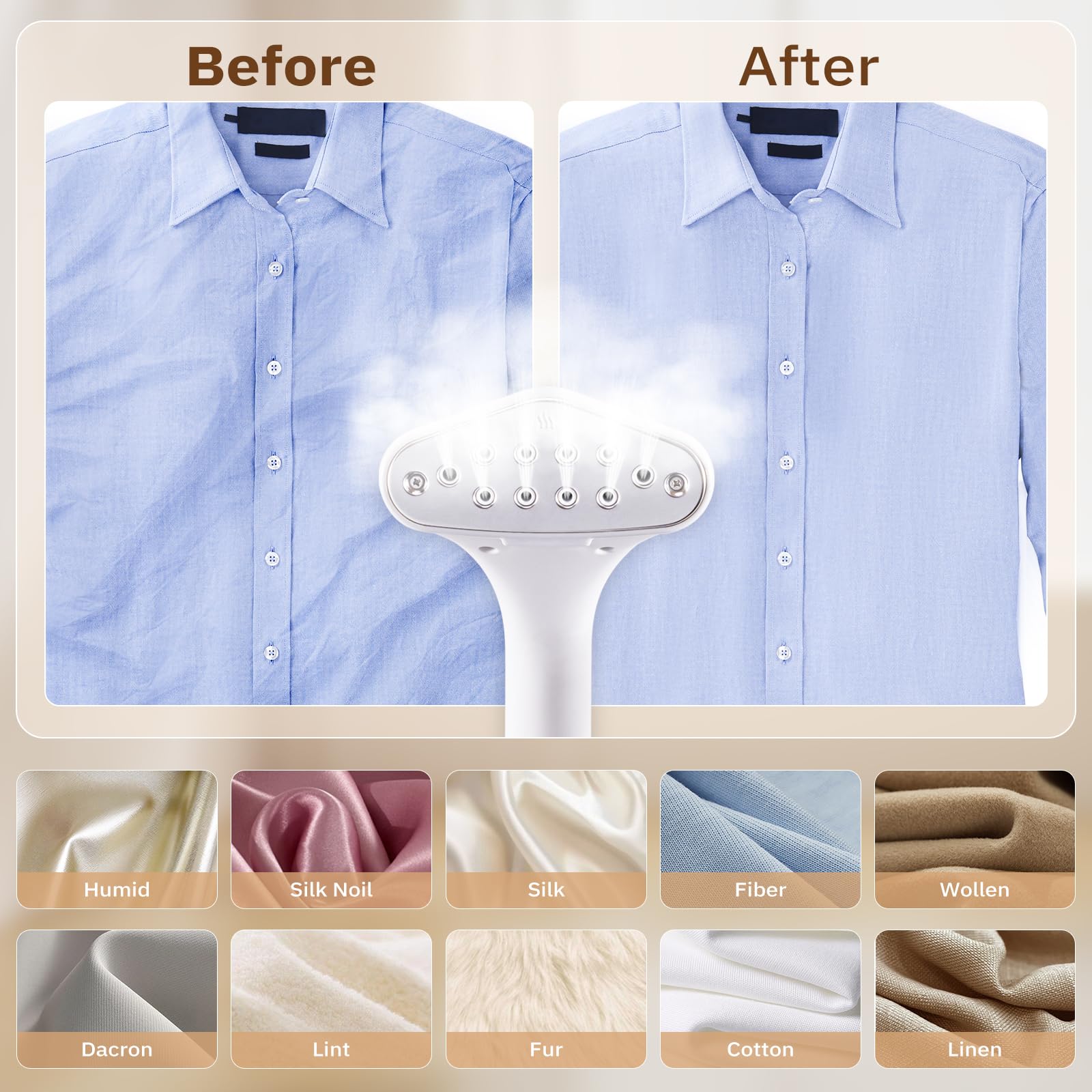 HAPAIS 1800W Standing Garment Steamer - Large, Adjustable Double Rod, Fast Heat-up, White Gold, Model HAPAIS-01