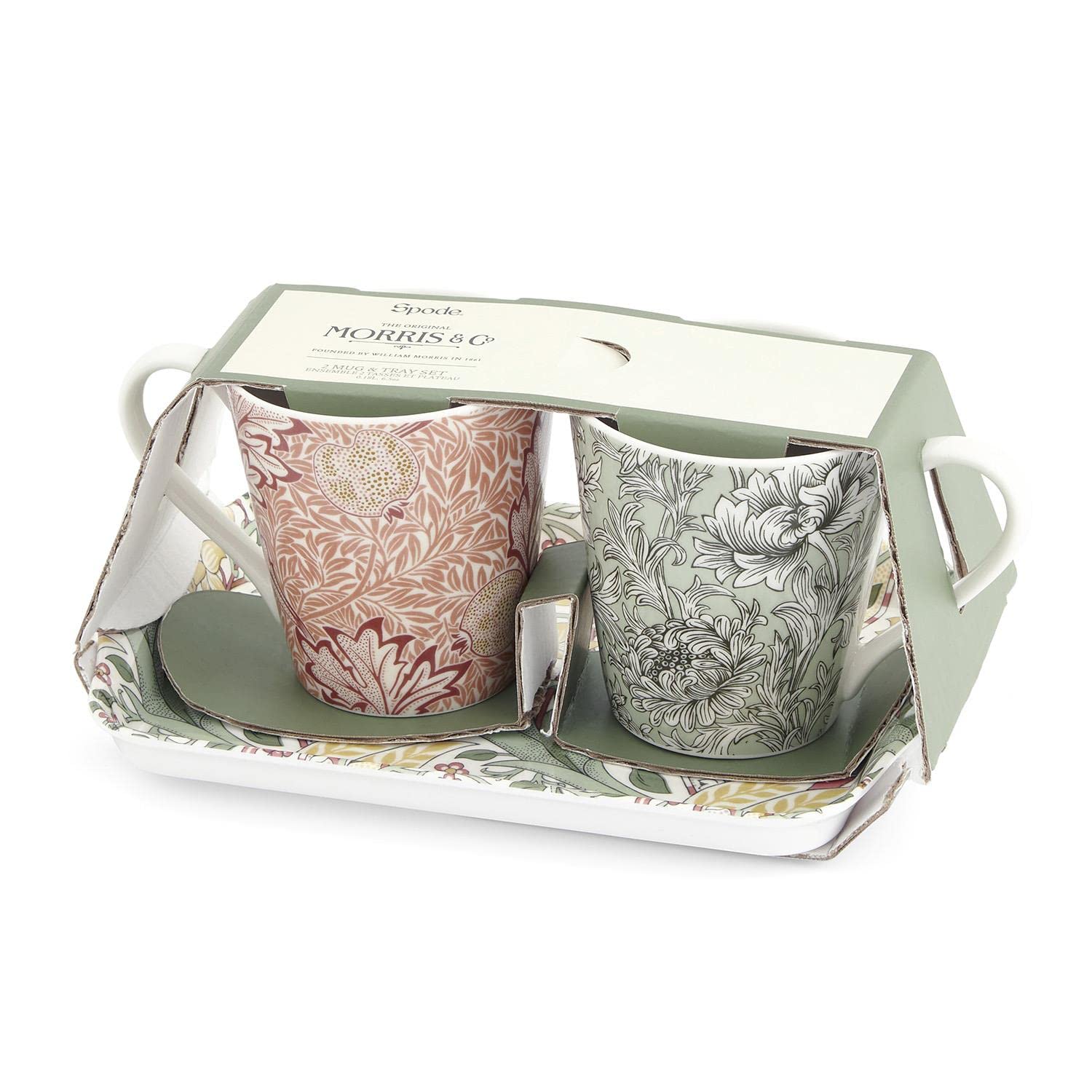 Portmeirion Home & Gifts Ceramic Spode Morris & Co Designs Pair Of Mugs And Tray Set, Multicolour (X0011659175)
