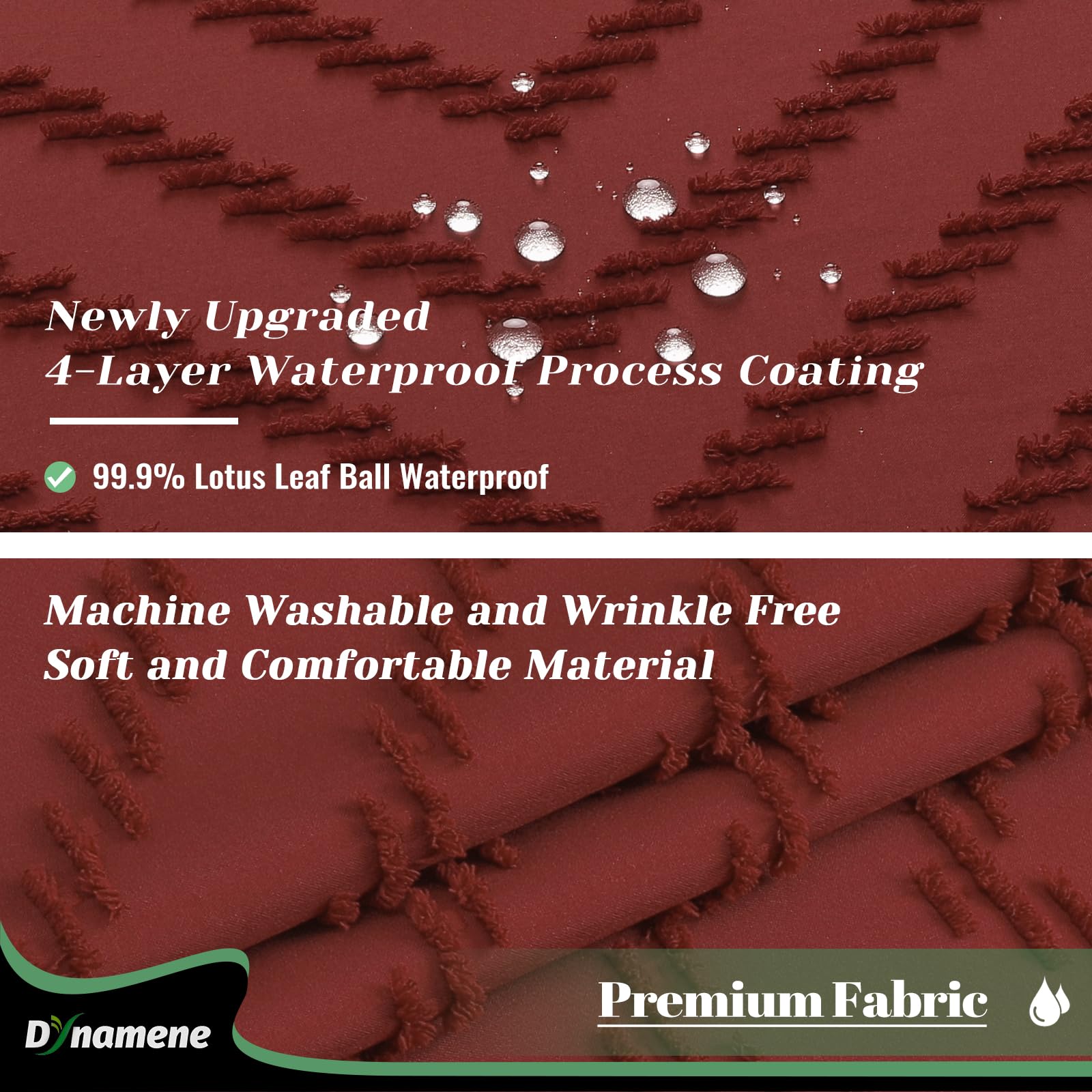 Dynamene Boho Farmhouse Shower Curtain, Burgundy Fabric Tufted Chevron Striped Textured Tassel Shower Curtains For Bathroom, Sha