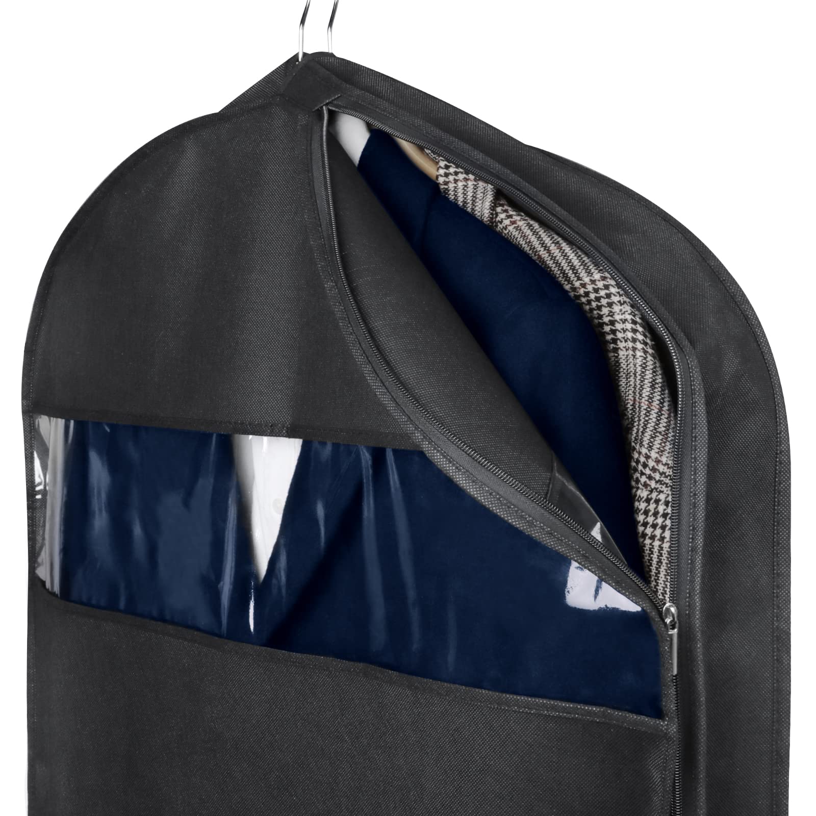 Zilink Garment Bags for Hanging Clothes 43'' Suit Bags for Men Travel with 2 Large Mesh Pockets and Clear Window  for Suit  Coat  Dress  Set of 2
