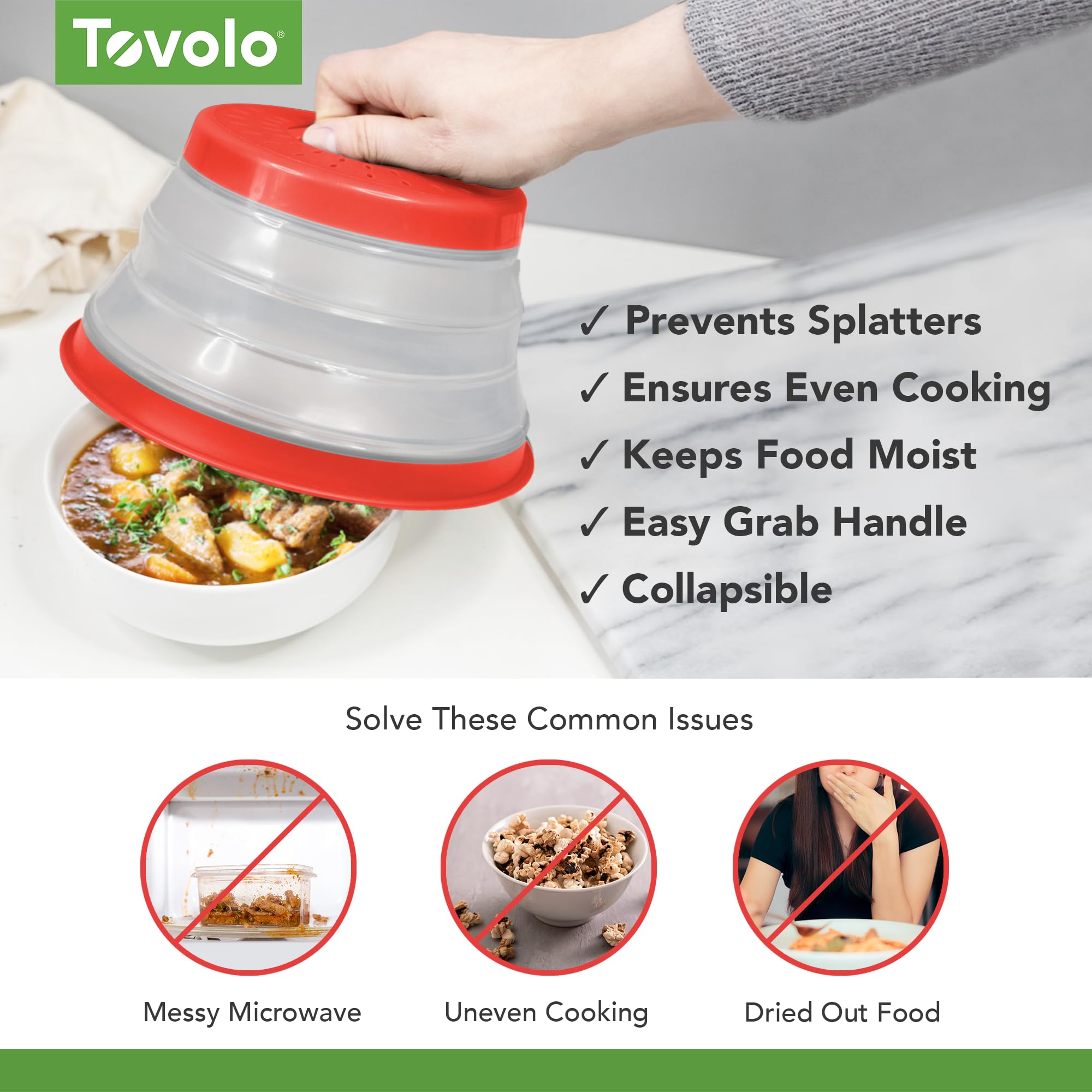 Tovolo Microwave Splatter Cover For Food, Small (Candy Apple Red) - Collapsible & Vented Silicone Splatter Guard Lid - Microwave