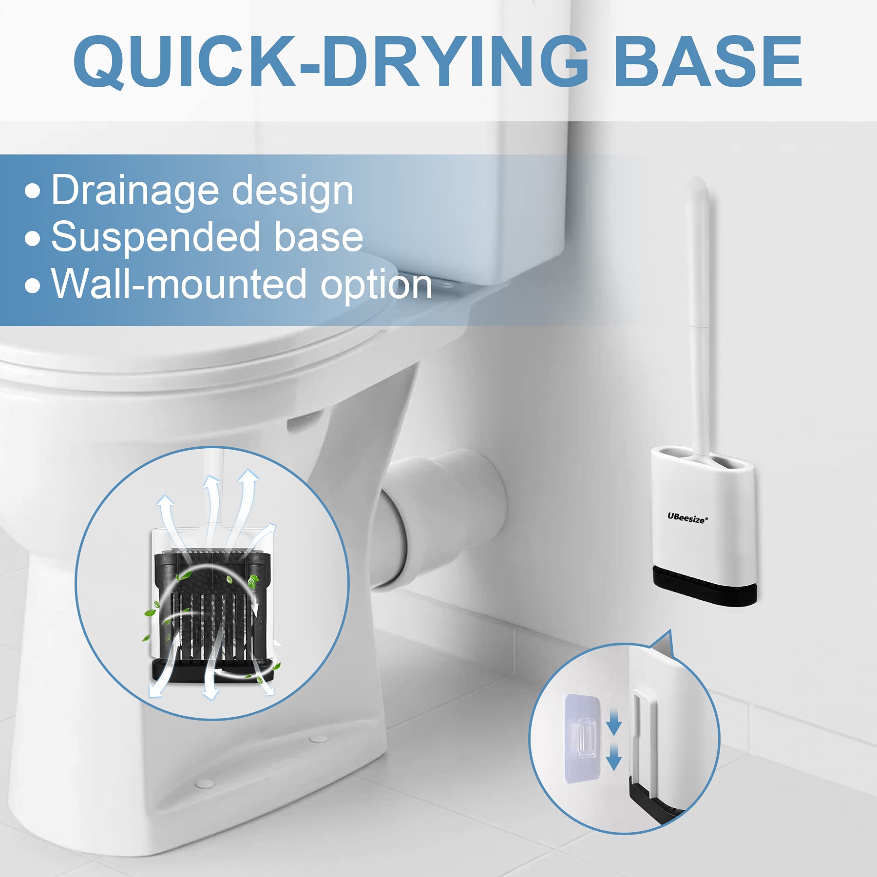 Ubeesize Toilet Brush With Flexible Brush Head And Silicone Bristles, Quick Drying Holder Set For Bathroom, Compact Size, White.