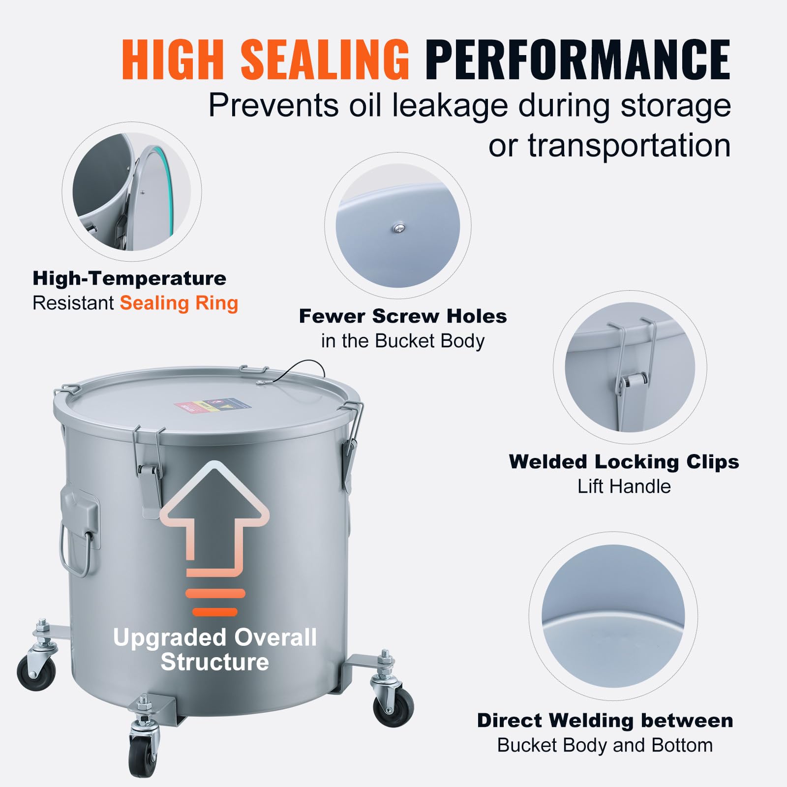 Vevor Fryer Grease Bucket, 8 Gal Oil Disposal Caddy With Caster Base, Carbon Steel With Rust-Proof Coating, Oil Transport Contai