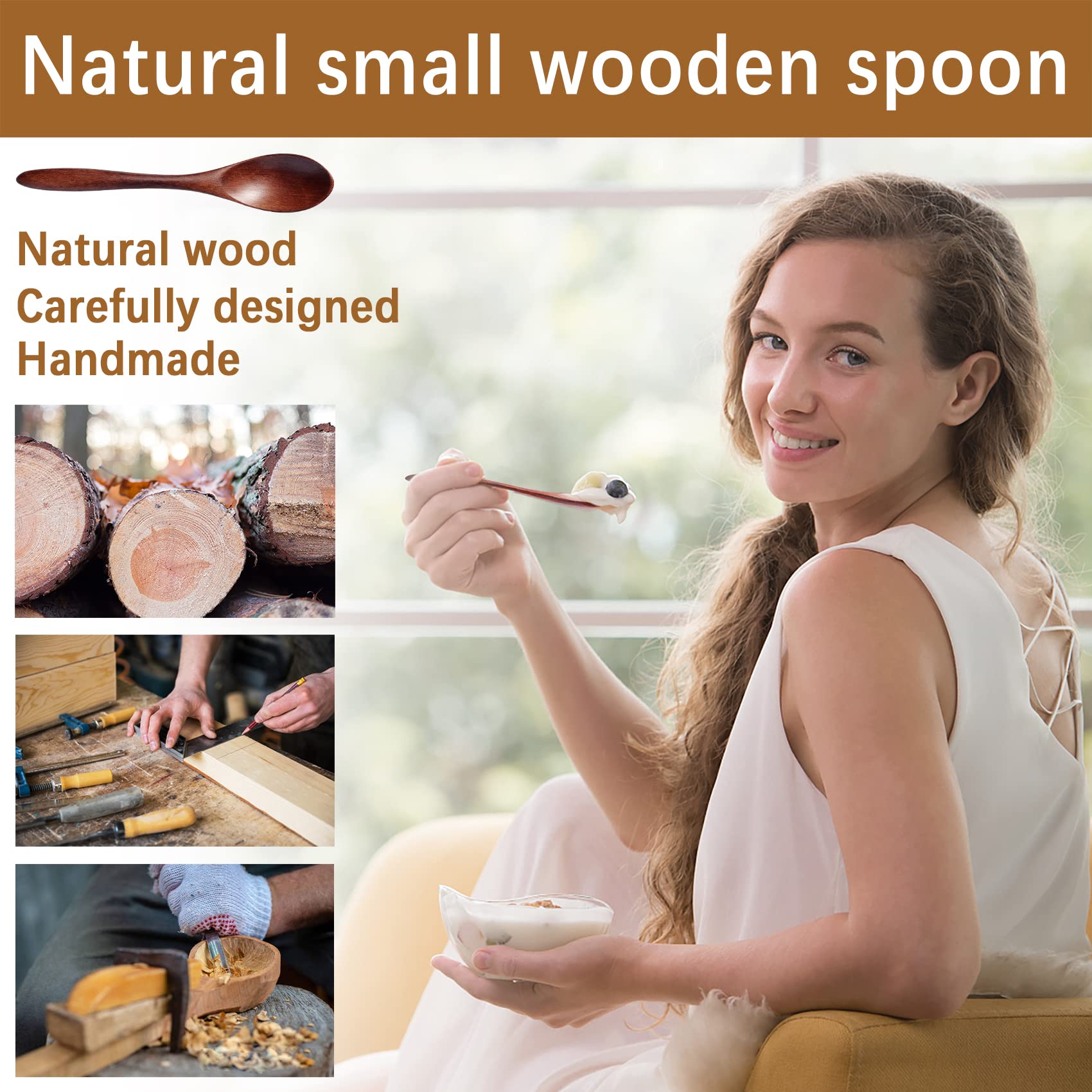 Hefild 7 Pcs Small Wooden Spoons, 5.8 Inch Honey Spoons For Tea, Hardwood Wooden Honey Teaspoon For Coffee, Little Tiny Wood Spo