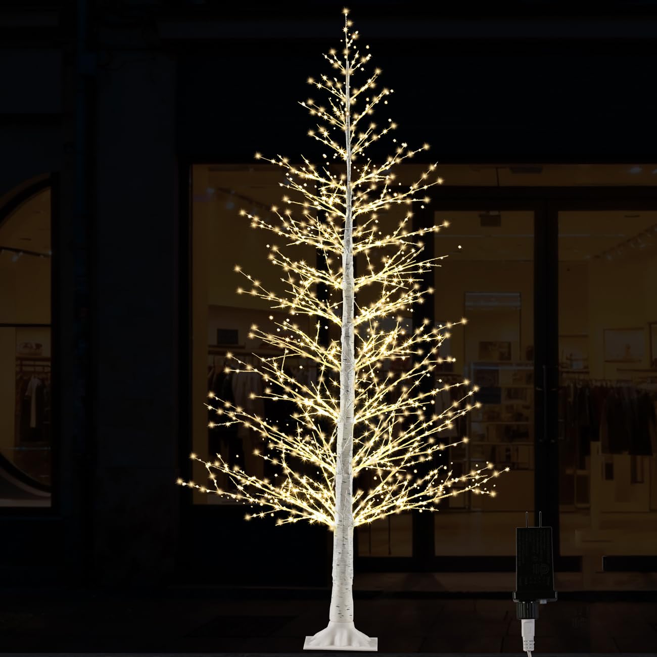 6FT Lighted Birch Tree with 1100 Warm White LEDs, Prelit Christmas Tree with Twinkle Lights, Birch Tree with LED Light for Outdo