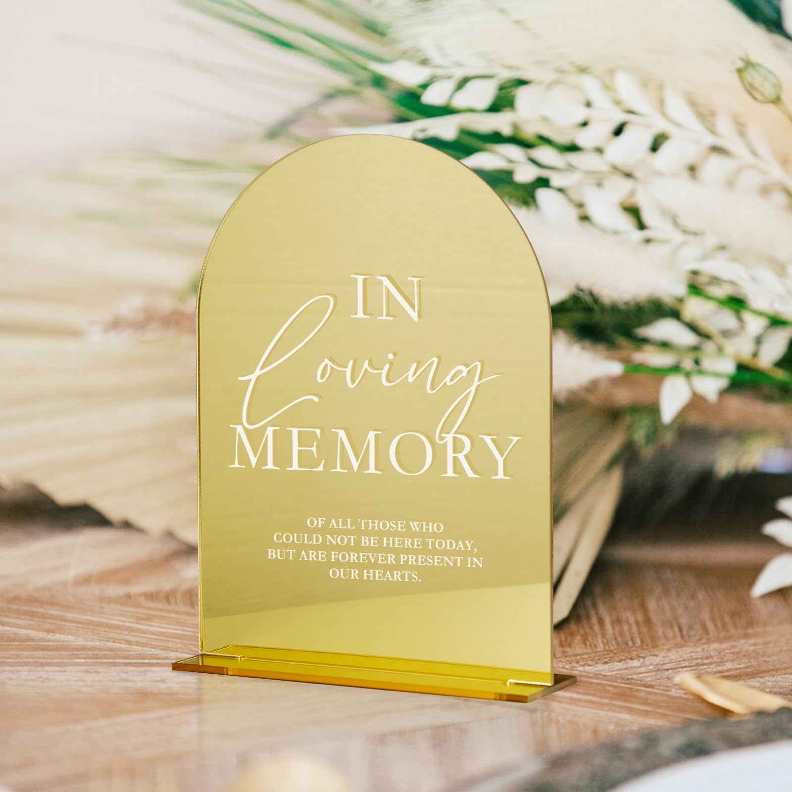 Acrylic Wedding Memory Sign with Stand- 5x7 Gold Mirror Arched Loving Memory Wedding Sign and Base,1/8 Thick | Modern Calligraph