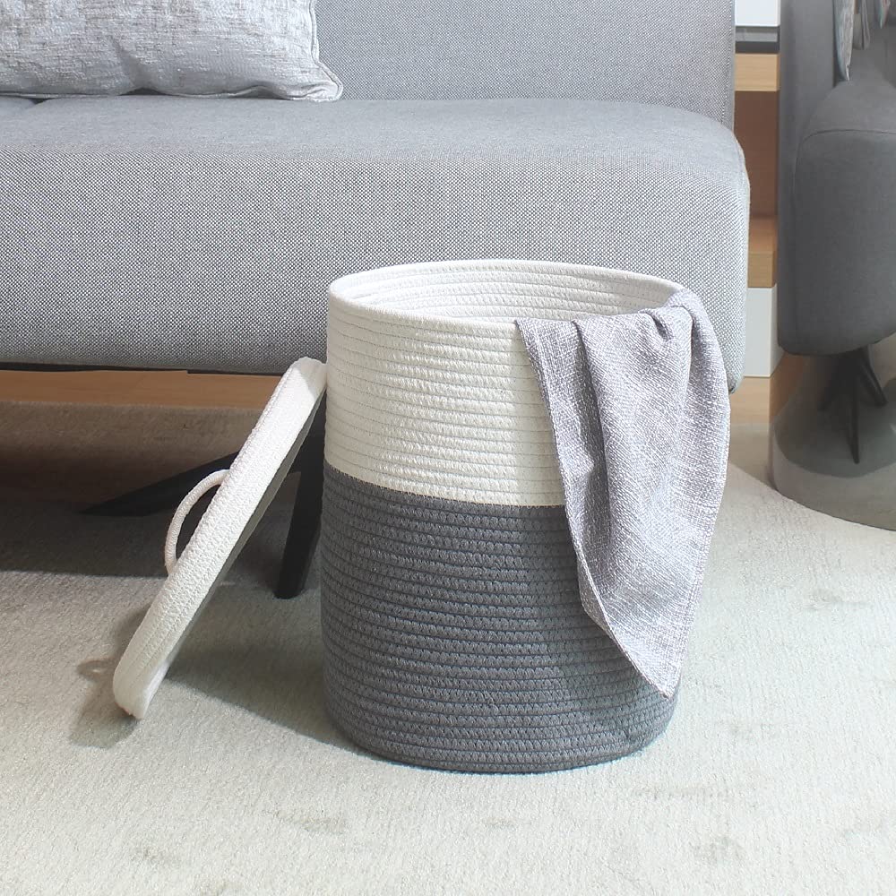 Yimi'S Dream Storage Basket With Lid, Small Lidded Cotton Rope Storage Bins For Organizing, Cute Woven Round Covered Laundry Bas